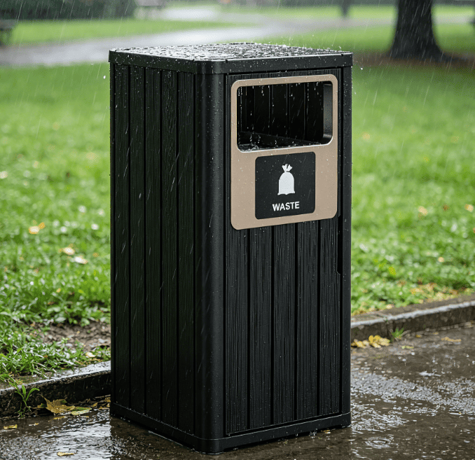 Waterproof & Weather-Sealed Resin Outdoor Trash Can | Practical Outdoor Waste Storage Option