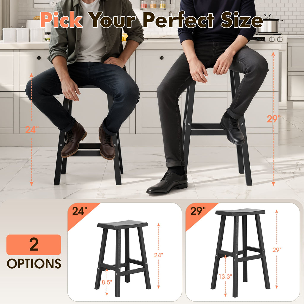 Black Bar Stools Set of 2, 24" or 29"