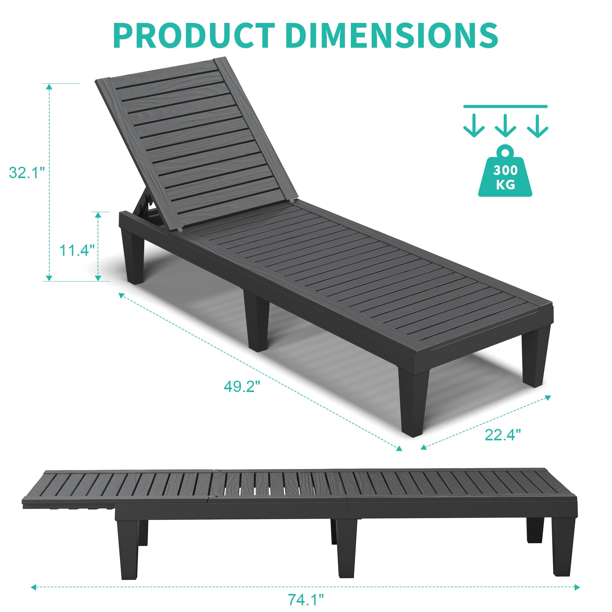 2-Pack Outdoor Chaise Lounge Chair