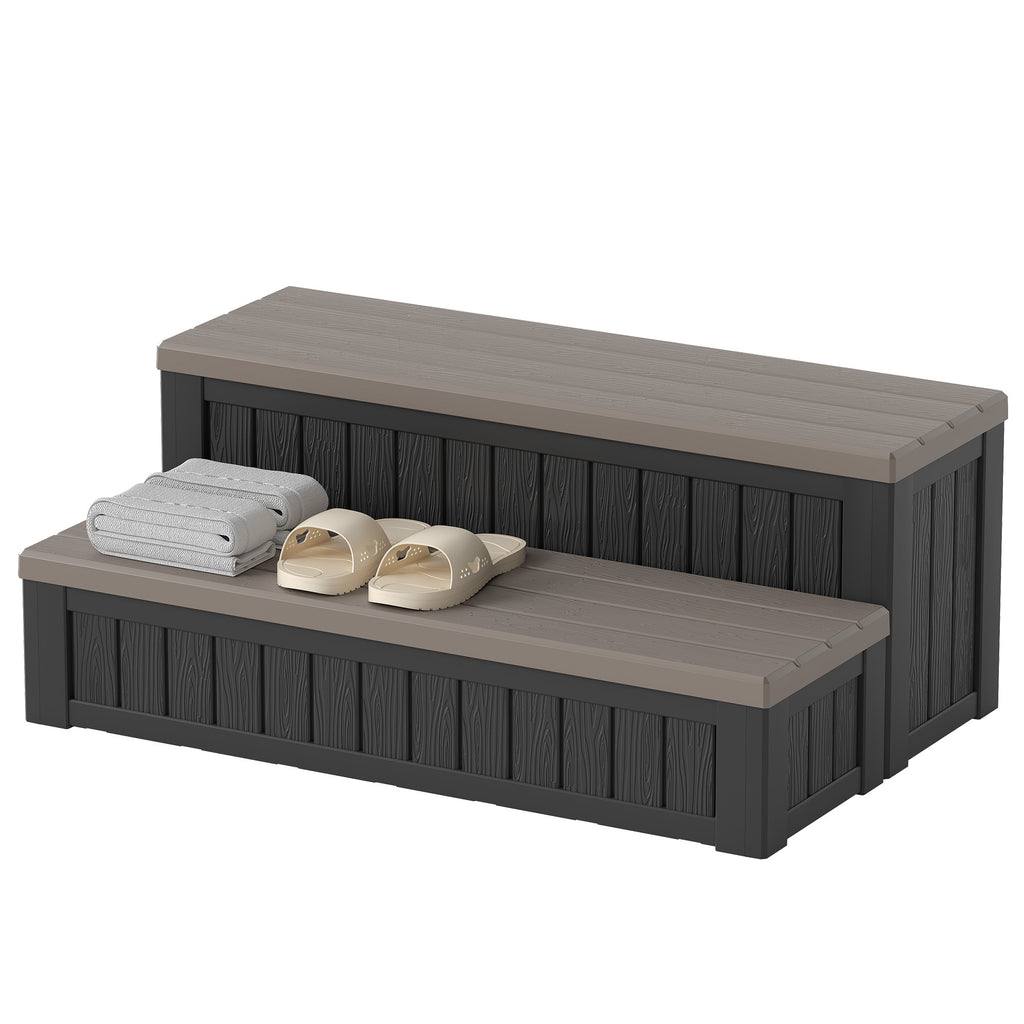 Storage Bench, 2-in-1 Patio Deck Box Black&Gray