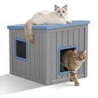Cat House with Dual Doors Gray with Black/Blue Top
