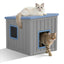 Cat House with Dual Doors Gray with Black/Blue Top