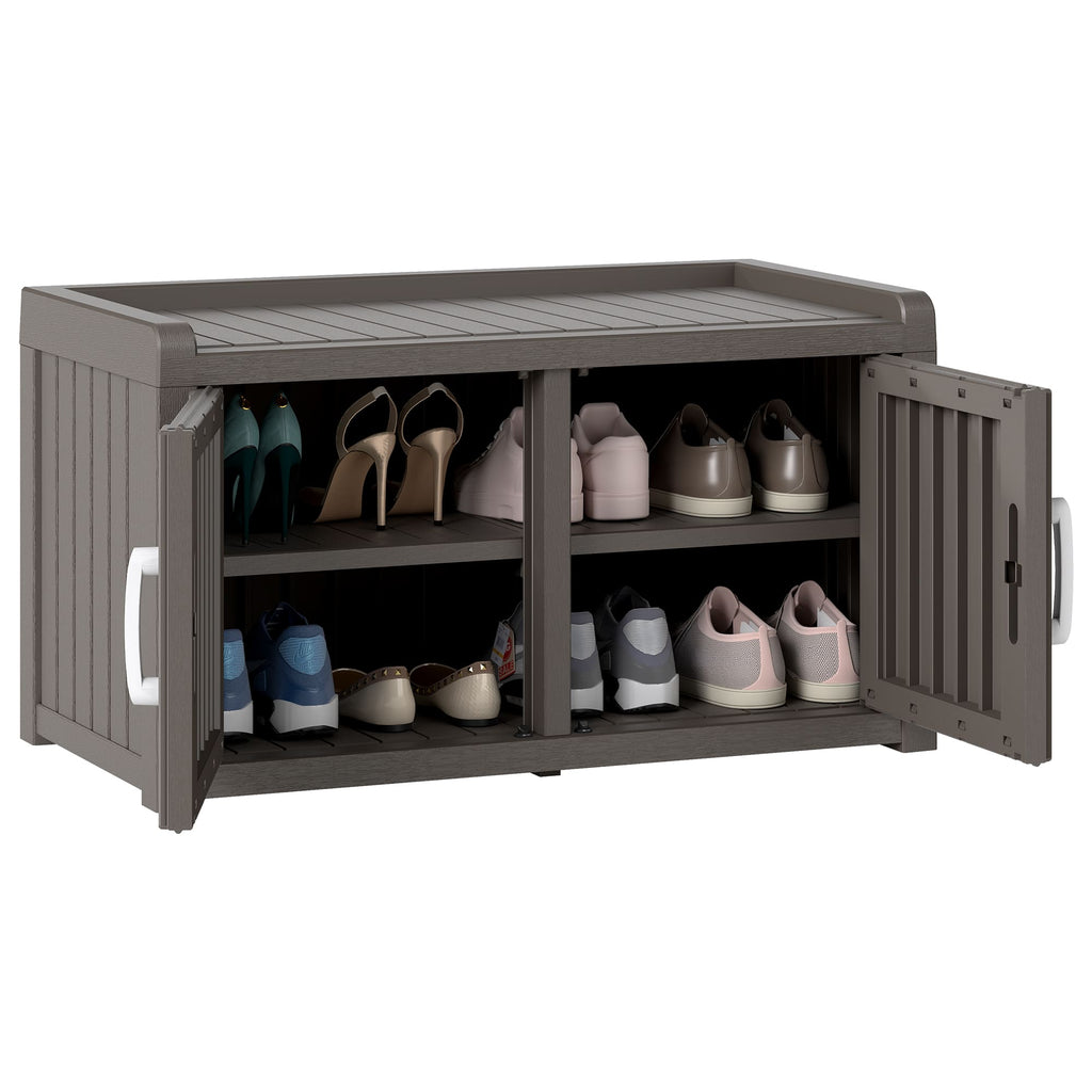 50/65 Gallon Shoe Storage Bench with 2/3 Doors Black/Grey