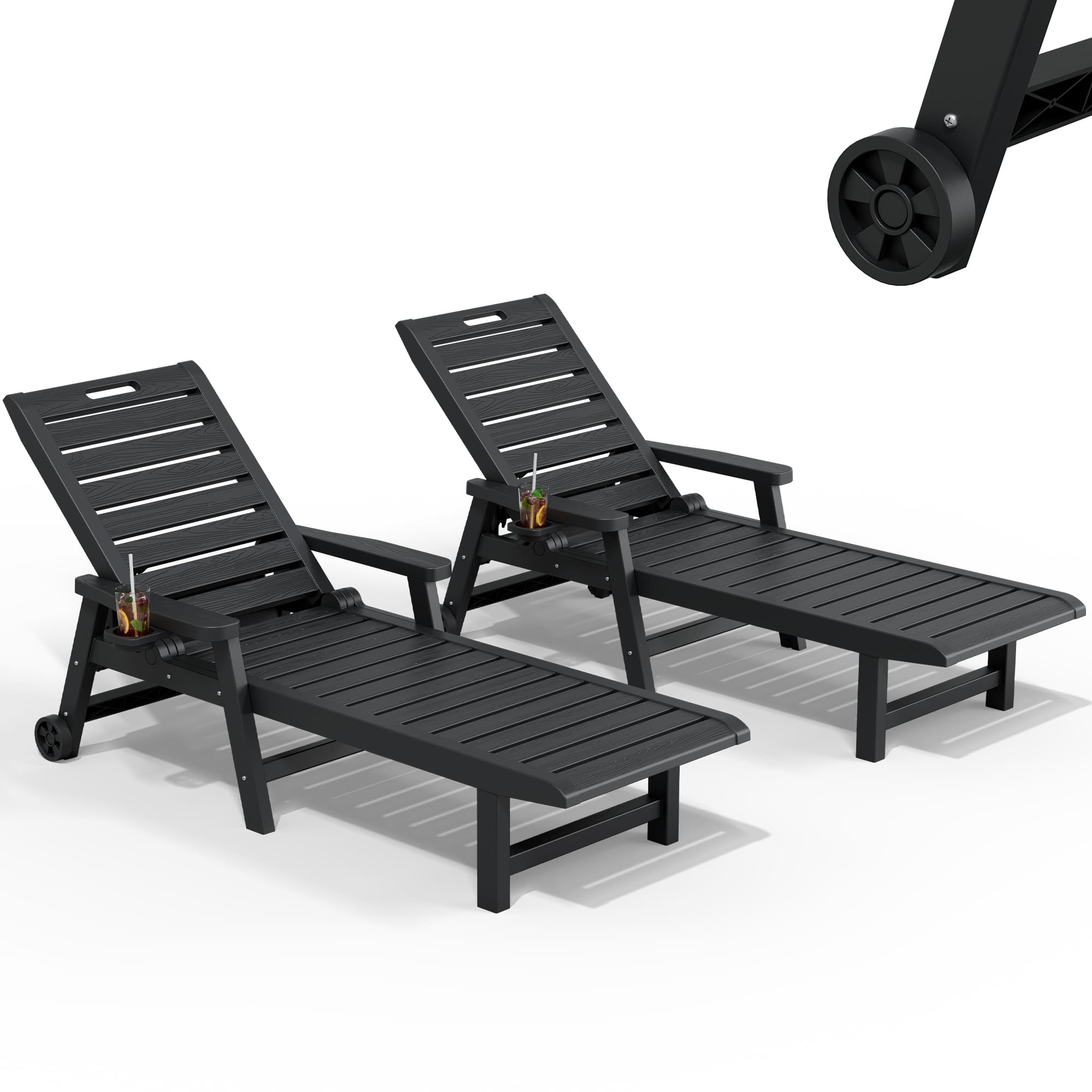 2-Pack Wheeled Resin Reclining Chaise Lounge Chairs Main image