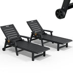2-Pack Wheeled Resin Reclining Chaise Lounge Chairs