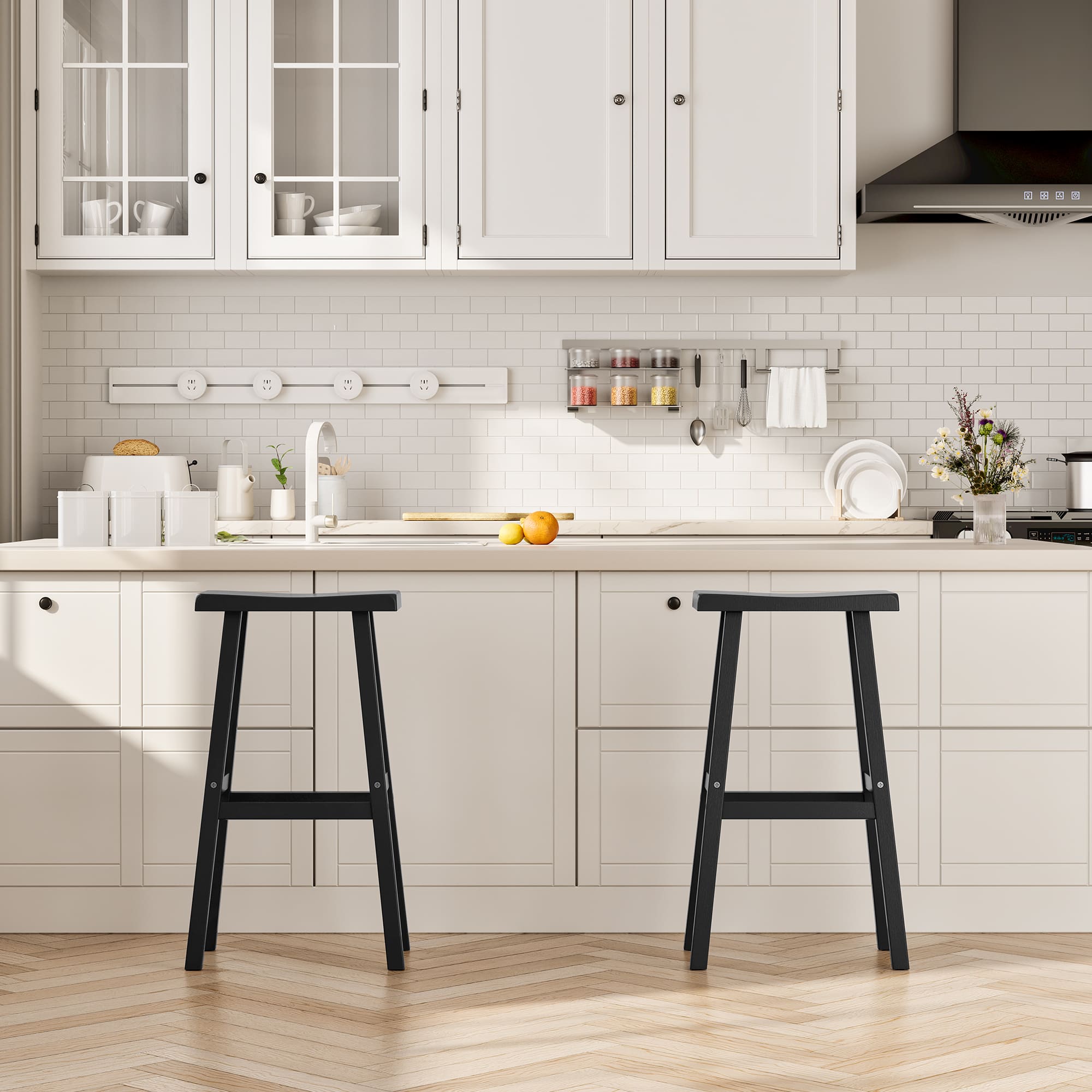Black Bar Stools Set of 2, 24" or 29"