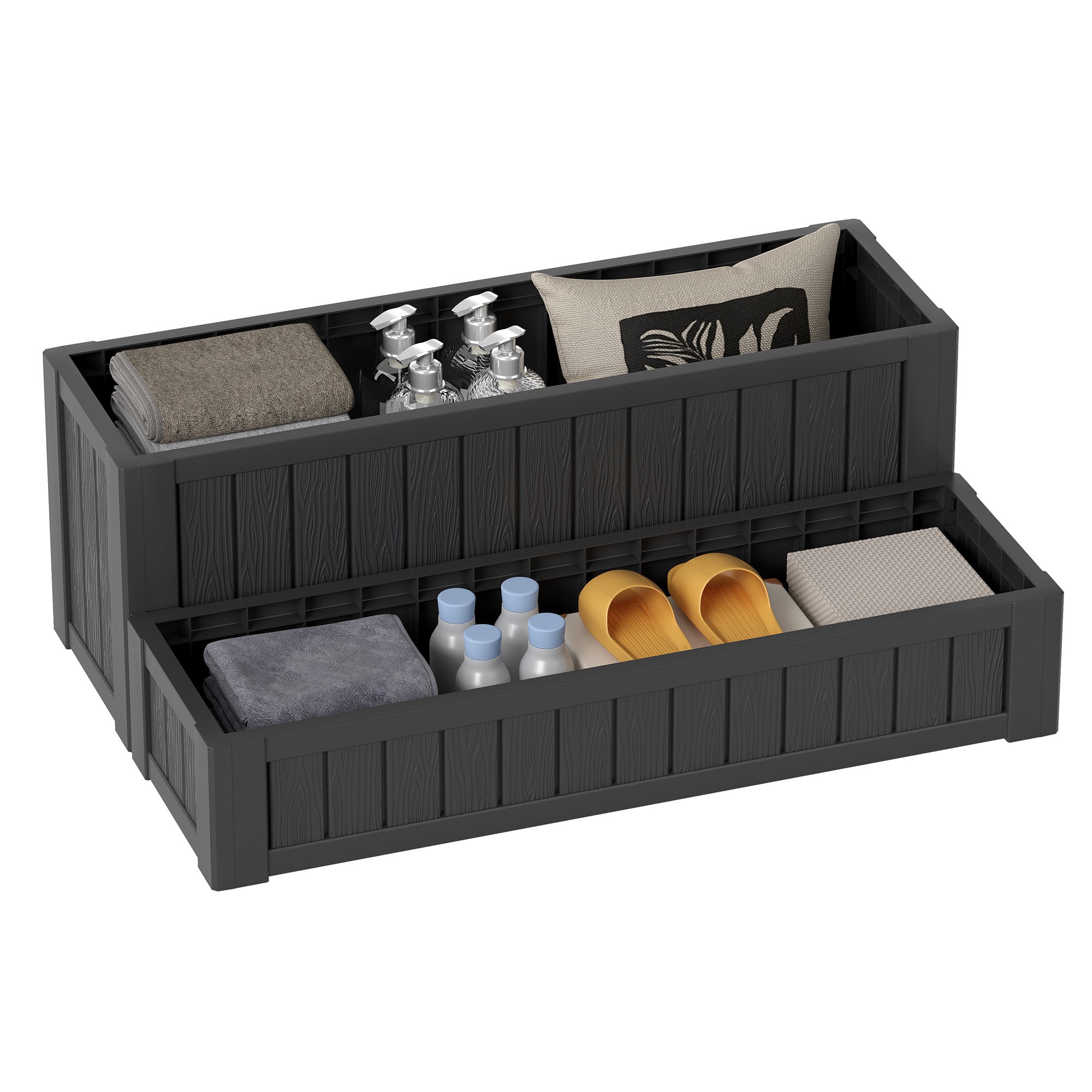 Storage Bench, 2-in-1 Patio Deck Box Black&Gray