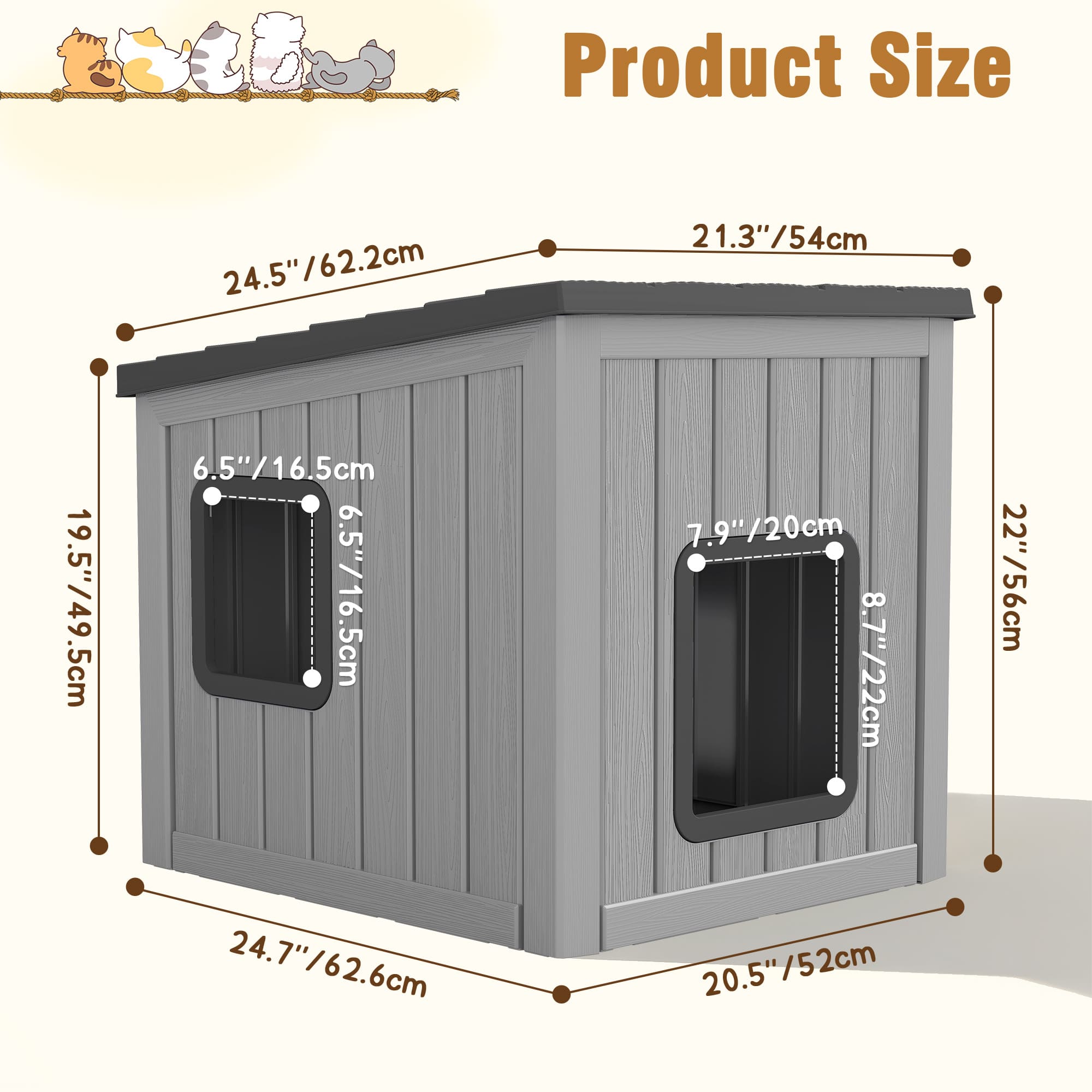 Cat House with Dual Doors Gray with Black/Blue Top Secondary image