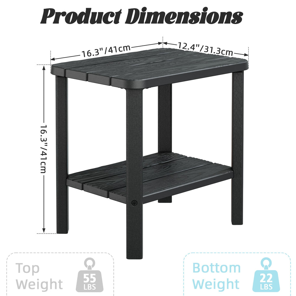 Square Adirondack Outdoor Side Table, Weatherproof & Low Maintenance HDPE End Table for Patio, Poolside, Backyard & Porch, Black