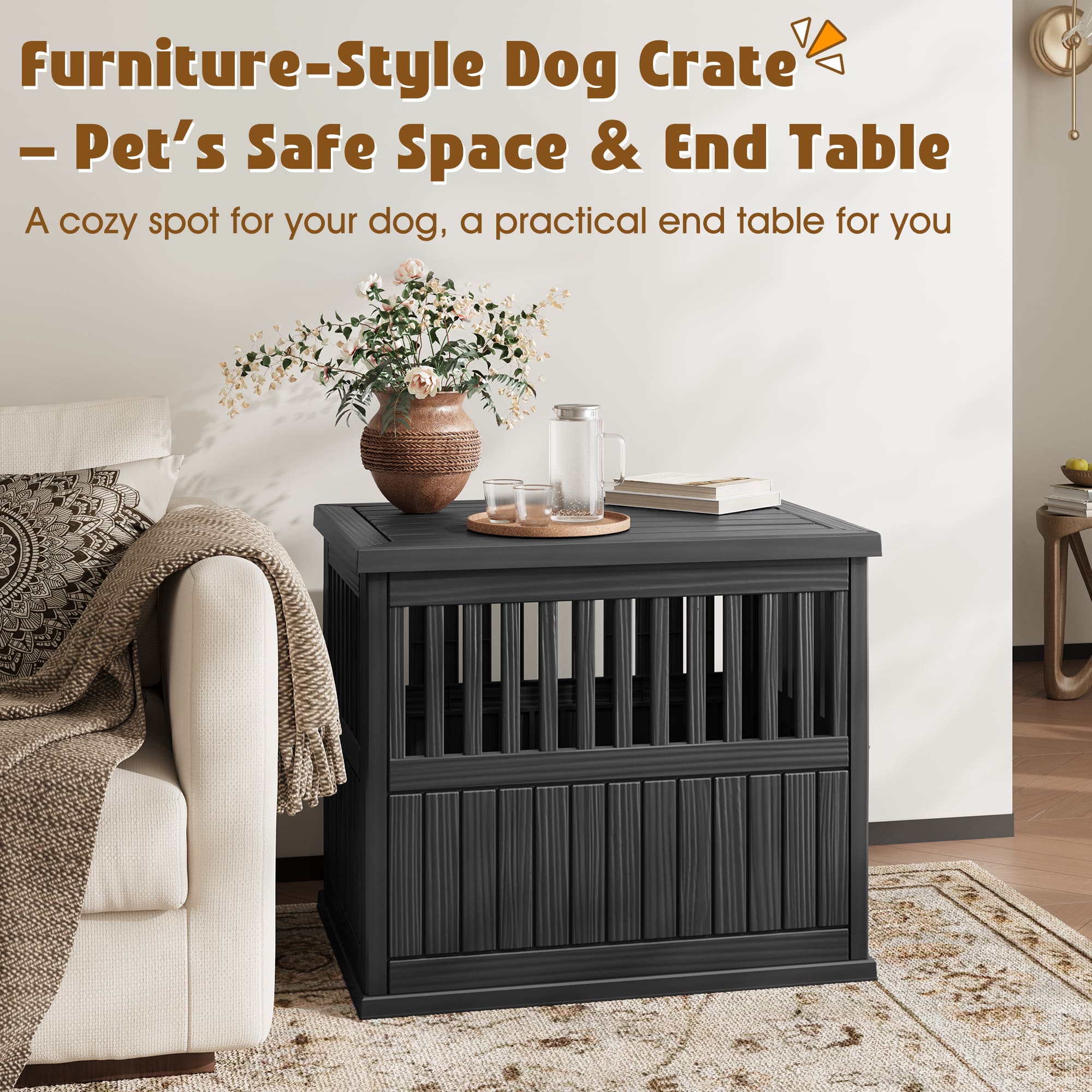 Furniture-Style Dog Crate Small/Medium Black/Light Brown