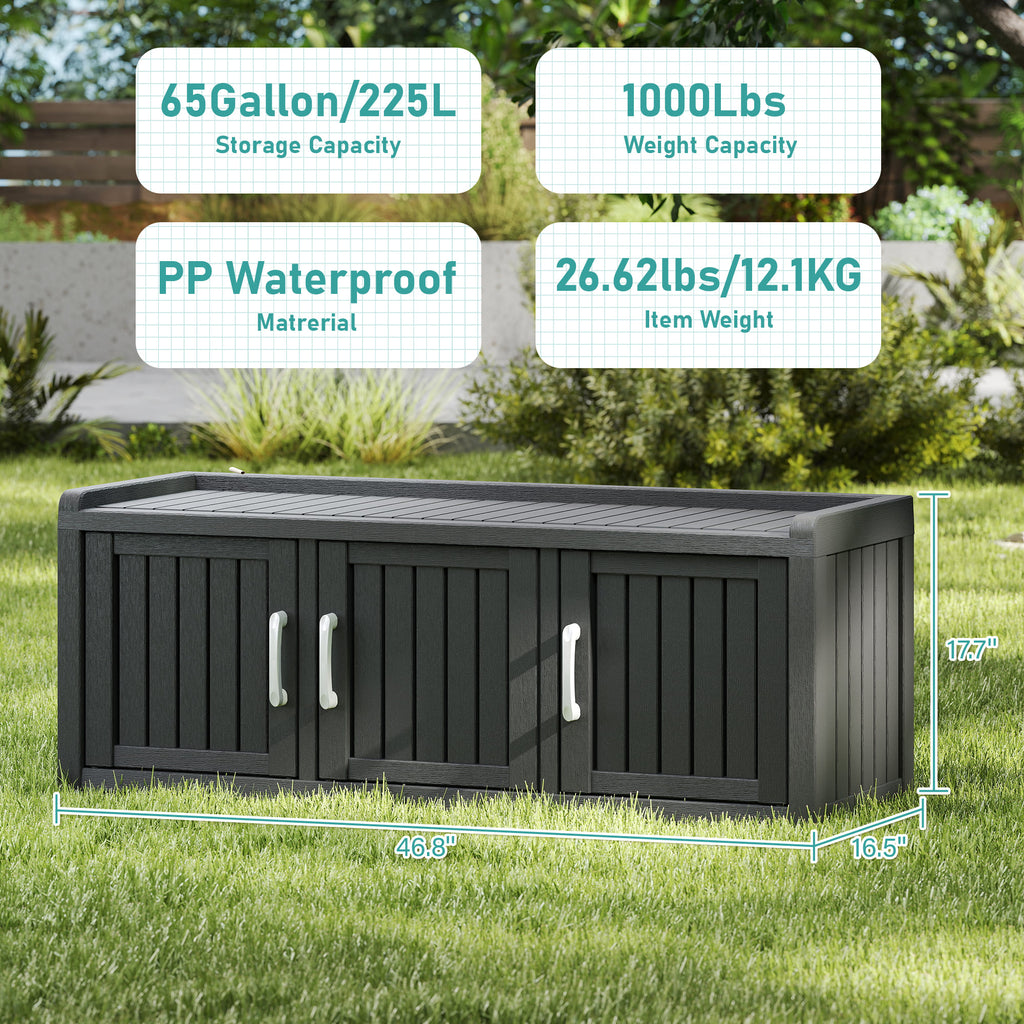 50/65 Gallon Shoe Storage Bench with 2/3 Doors Black/Grey