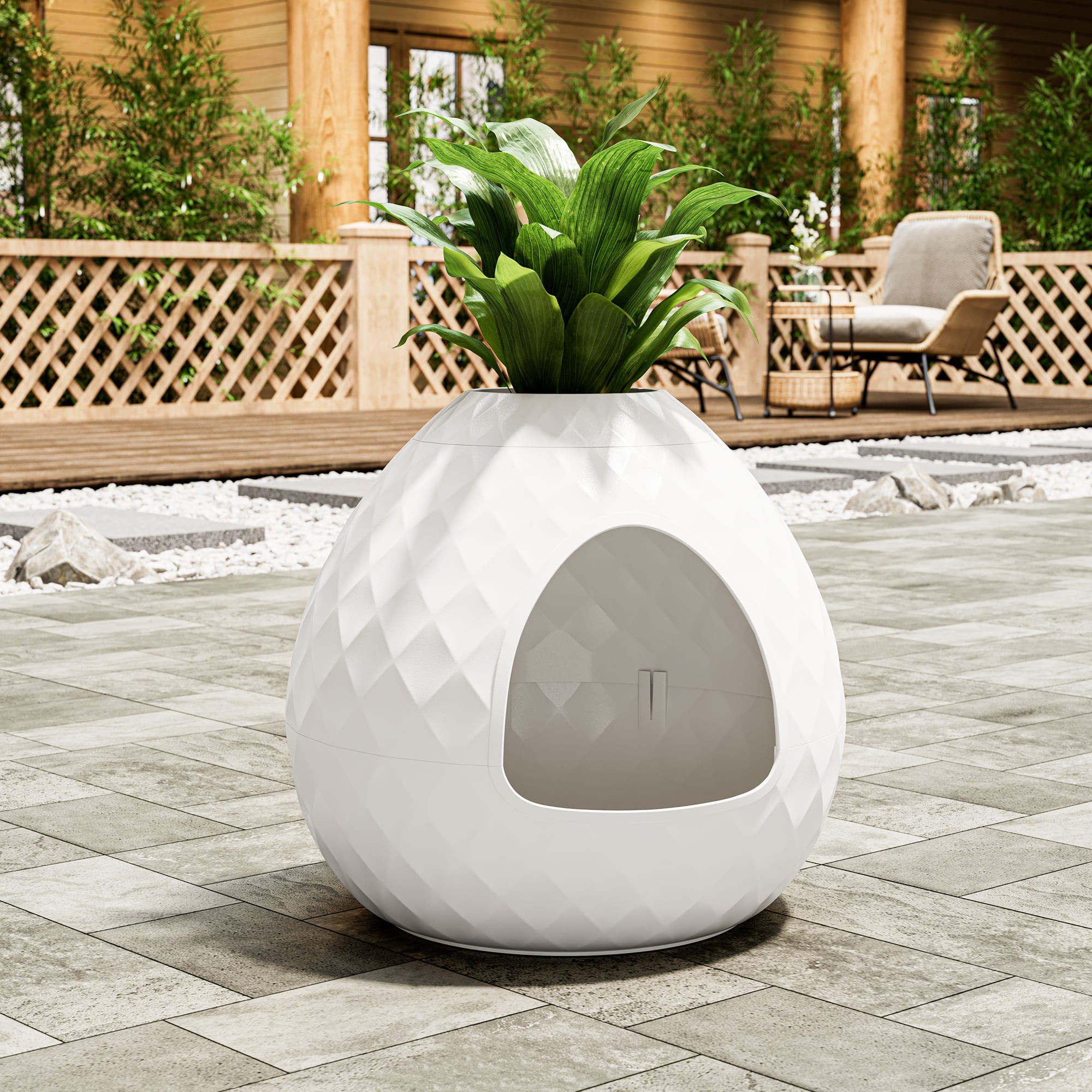 White Egg Shaped Cat Litter Box with Two Replaceable Lids