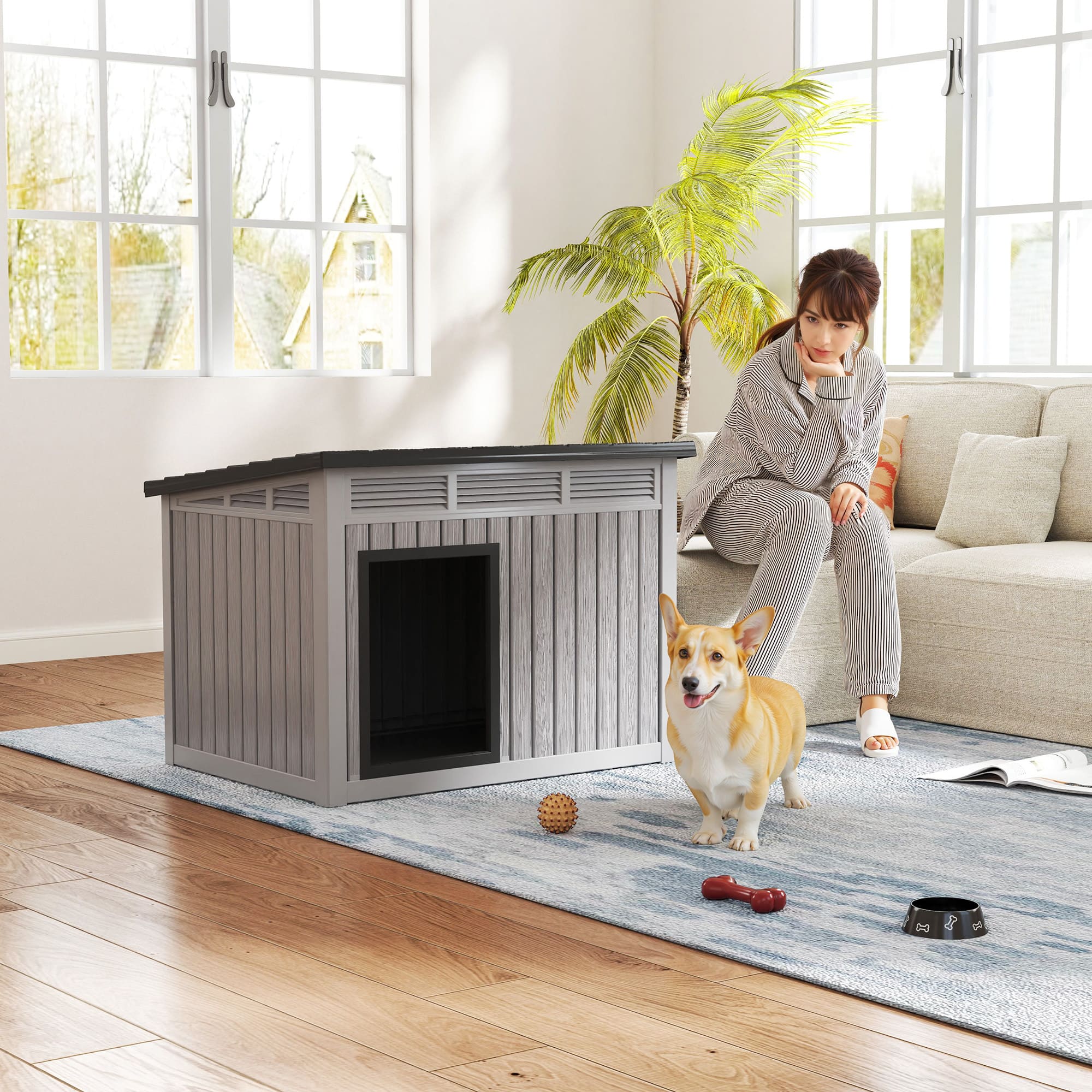 Slanted Roof Kennel for Large/Medium Dogs