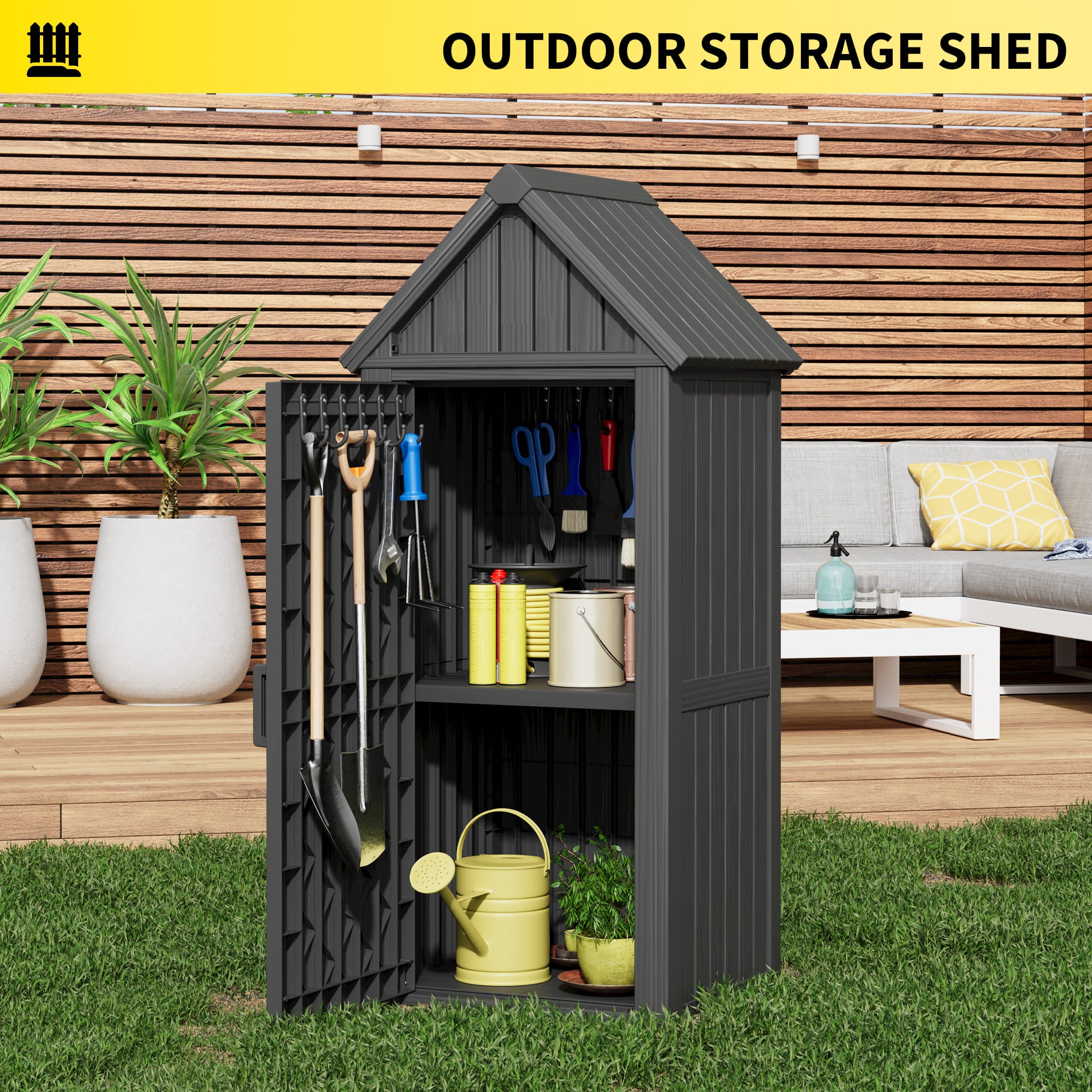 Outdoor Storage Shed Black/Gray