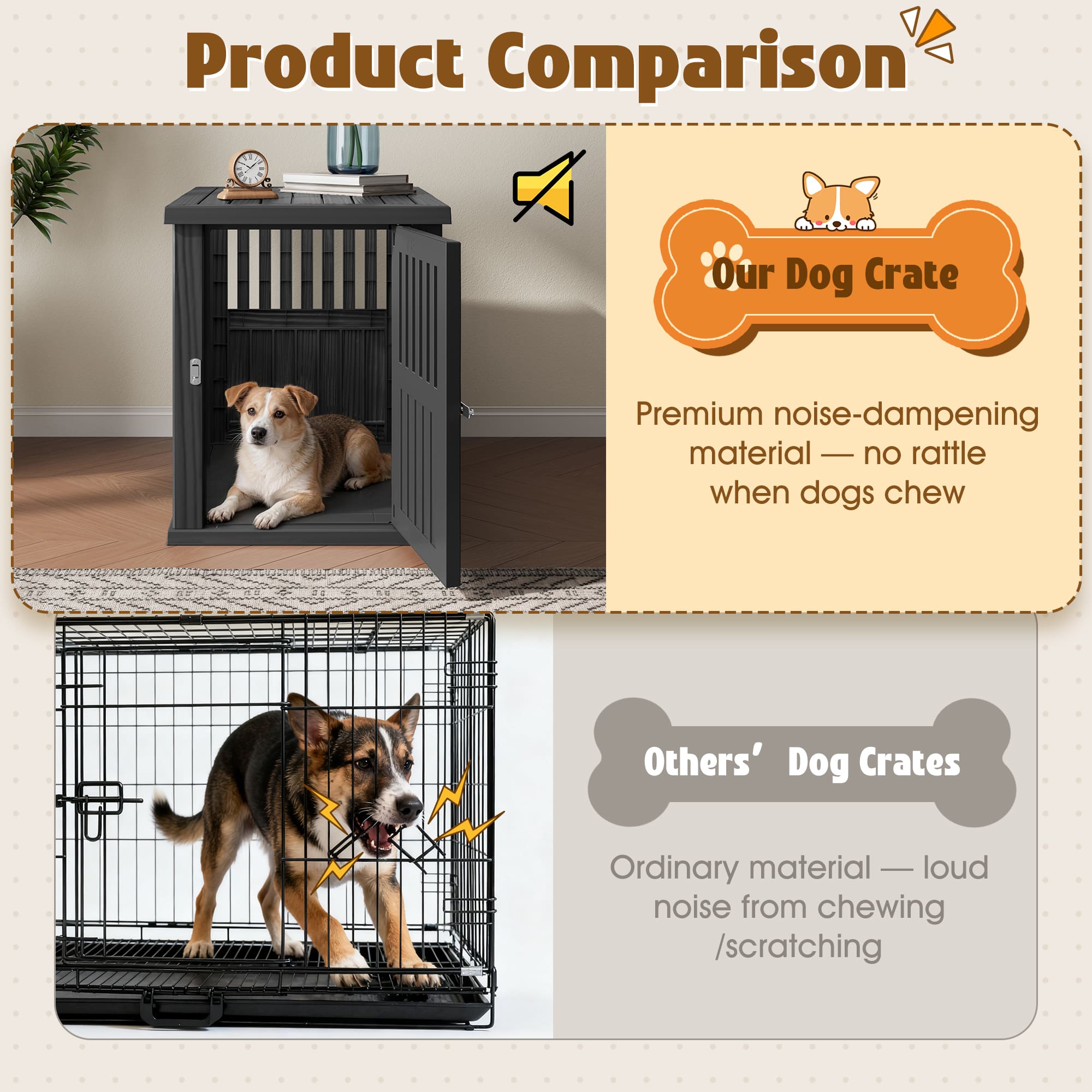 Furniture-Style Dog Crate Small/Medium Black/Light Brown