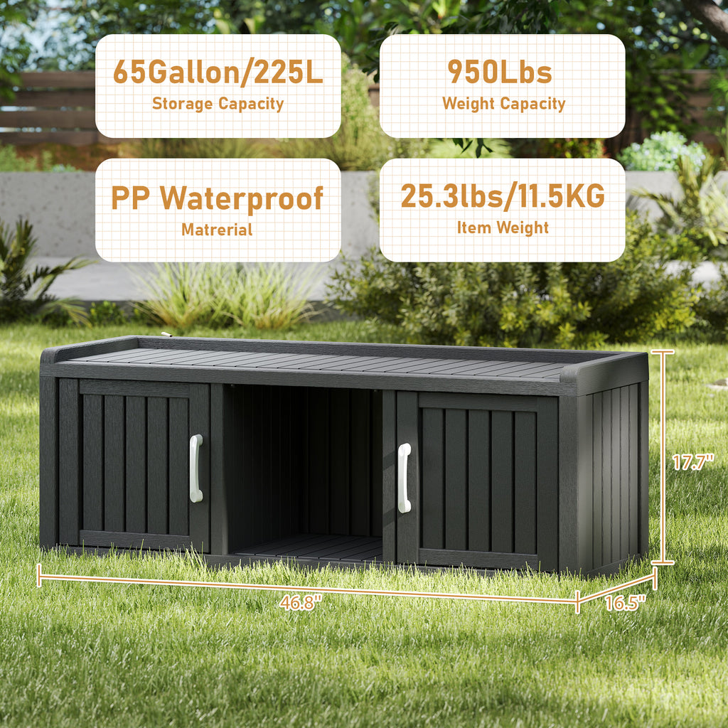50/65 Gallon Shoe Storage Bench with 2/3 Doors Black/Grey
