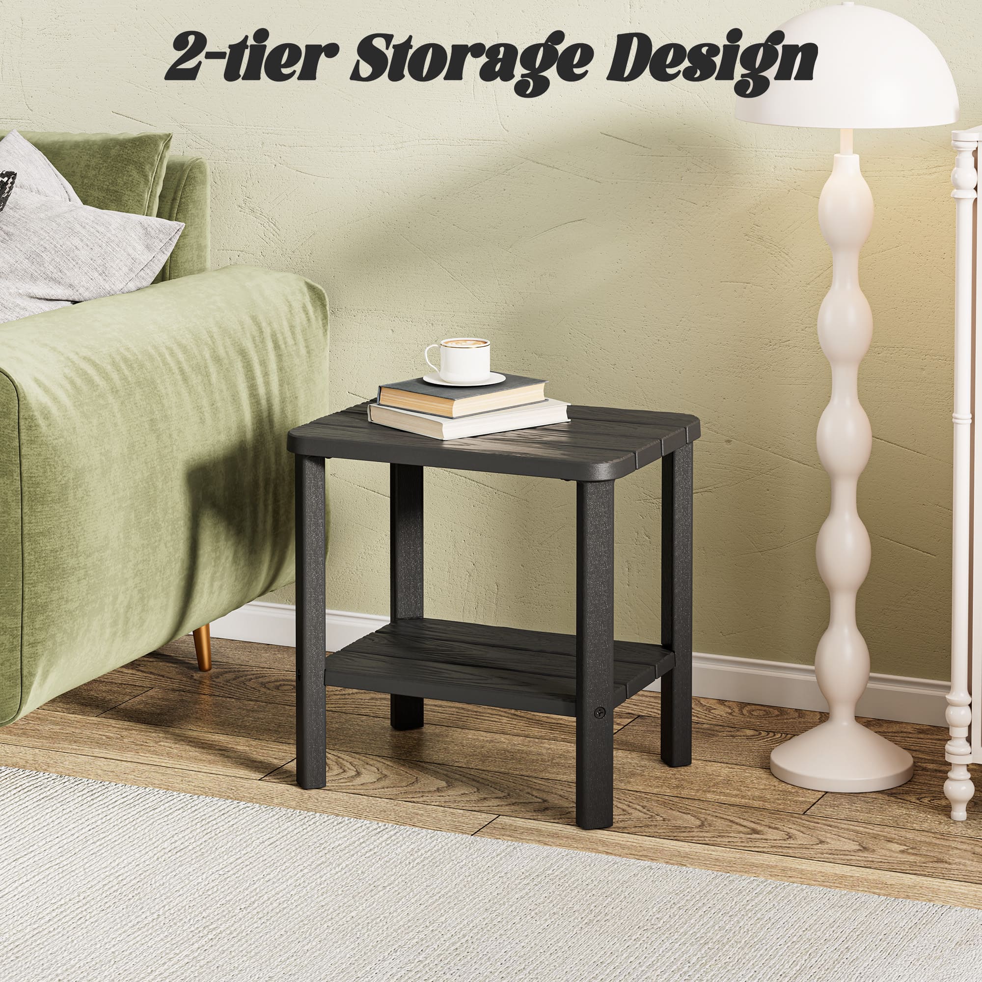 Square Adirondack Outdoor Side Table, Weatherproof & Low Maintenance HDPE End Table for Patio, Poolside, Backyard & Porch, Black