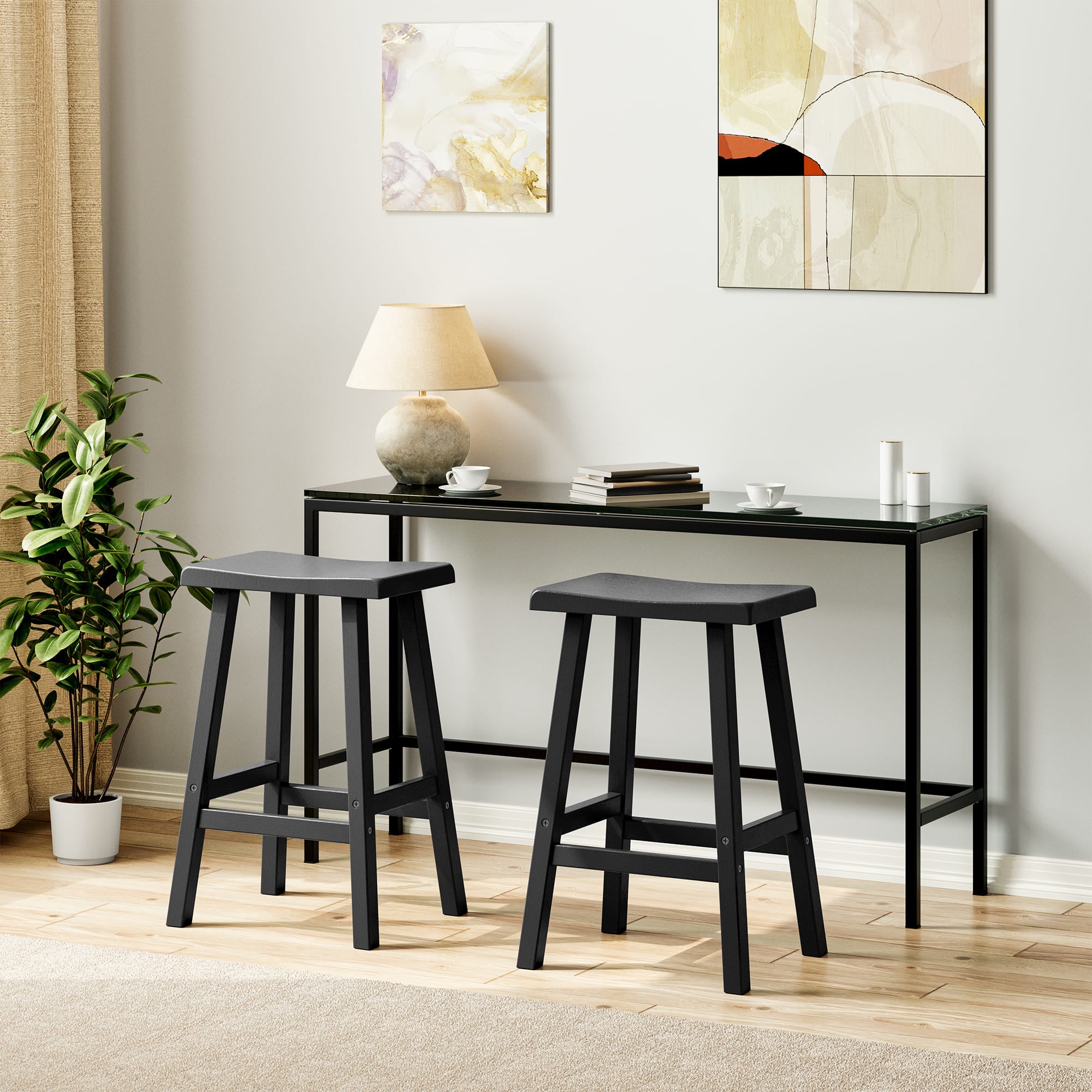 Black Bar Stools Set of 2, 24" or 29"