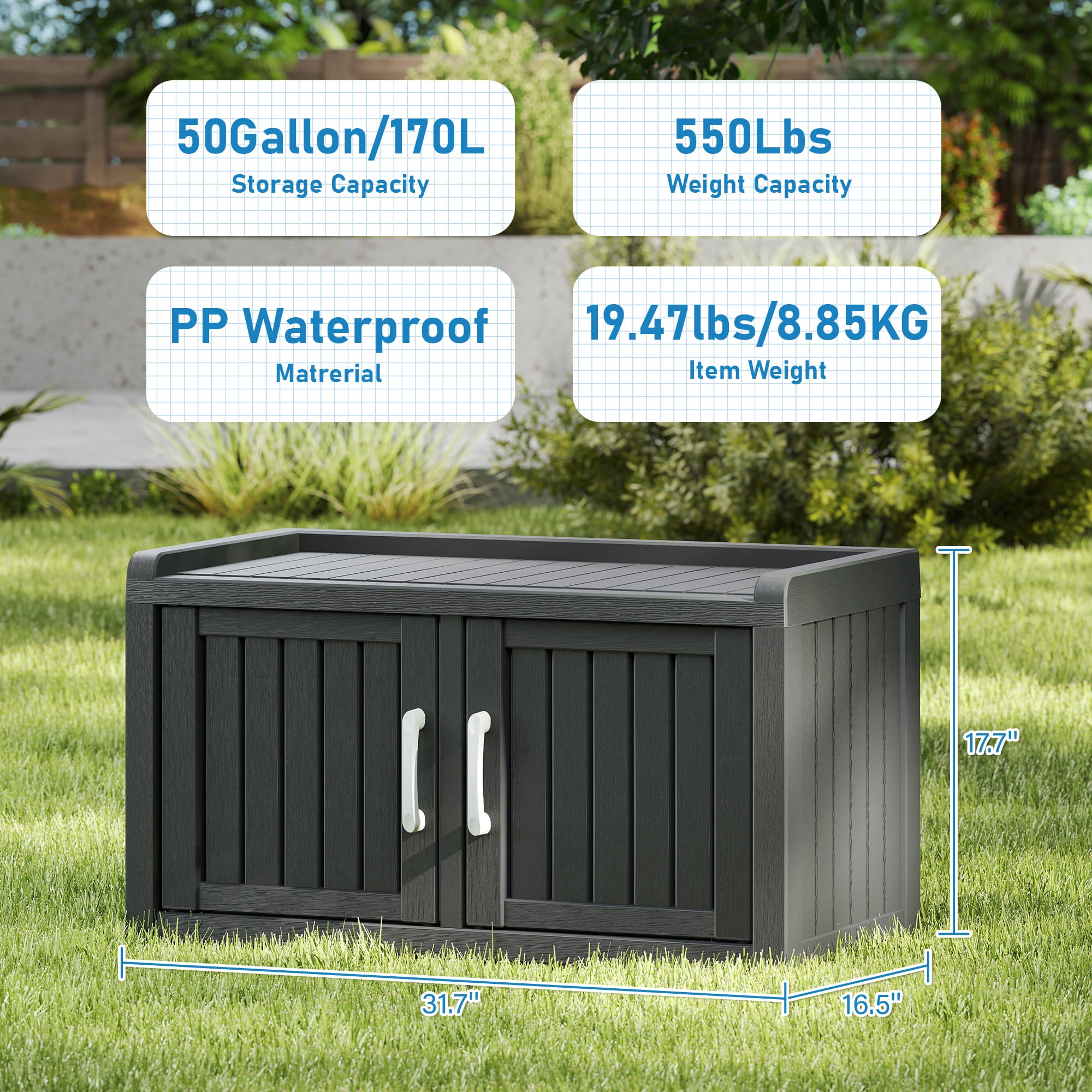 50/65 Gallon Shoe Storage Bench with 2/3 Doors Black/Grey