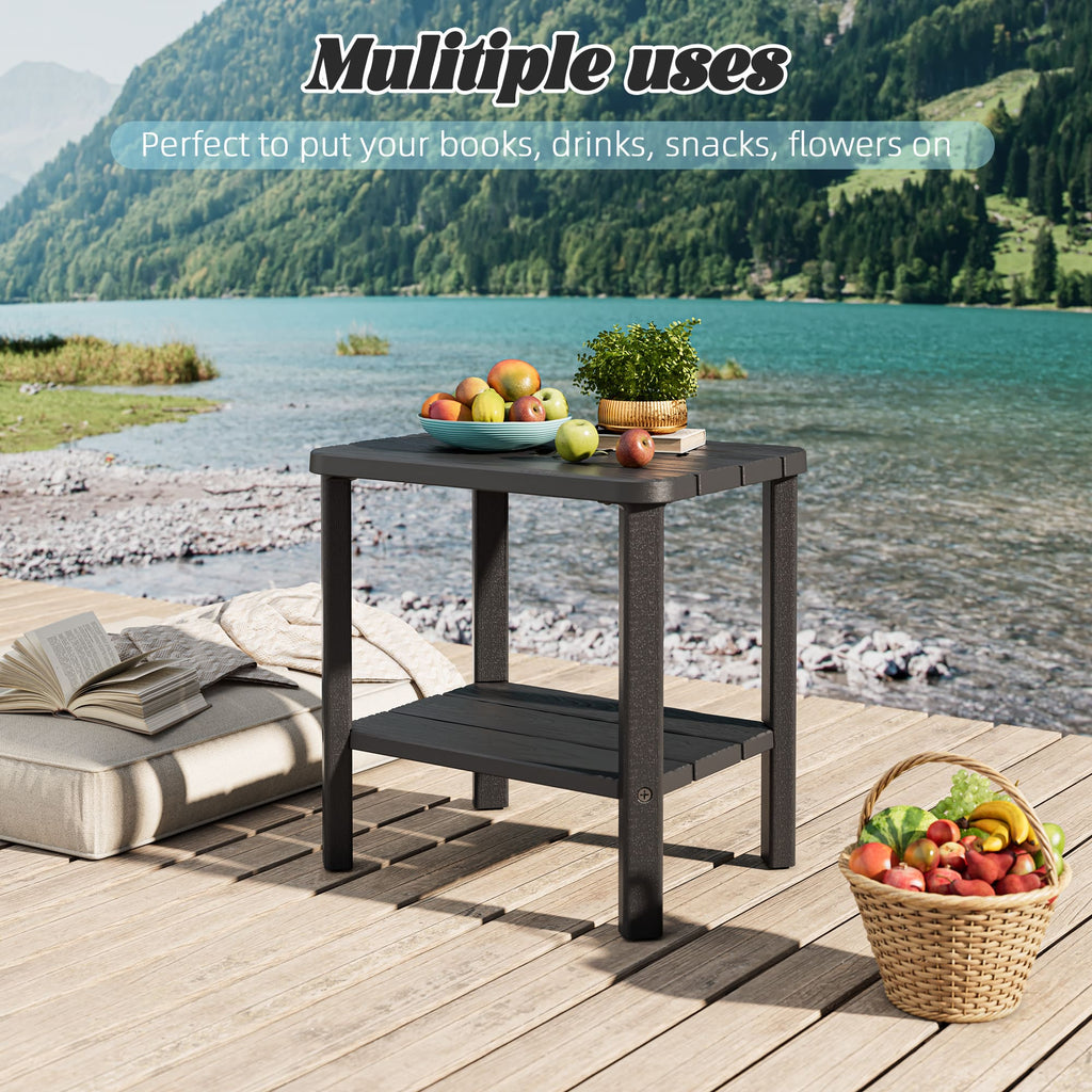 Square Adirondack Outdoor Side Table, Weatherproof & Low Maintenance HDPE End Table for Patio, Poolside, Backyard & Porch, Black