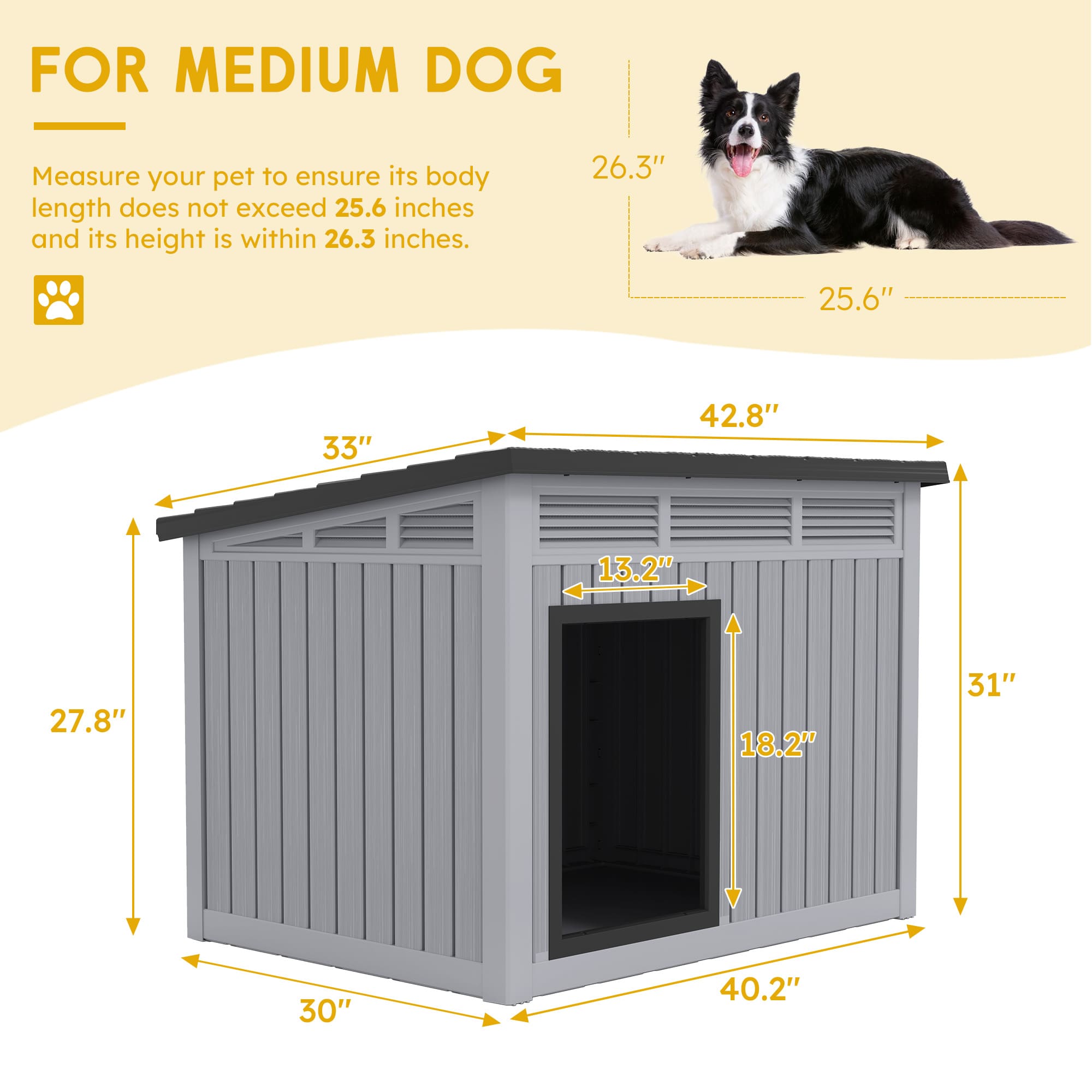 Slanted Roof Kennel for Large/Medium Dogs