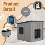 Cat House with Dual Doors Gray with Black/Blue Top