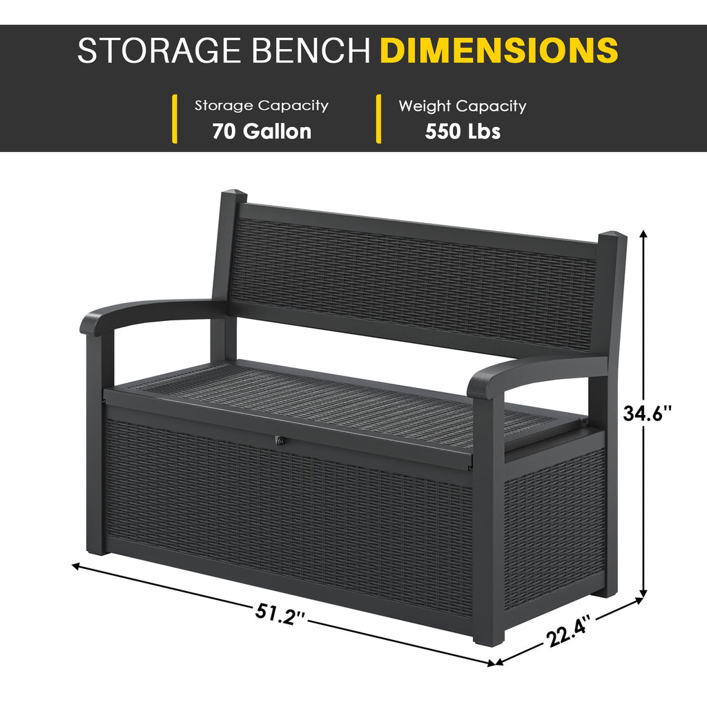 70 Gallon Storage Deck Bench Black&Gray