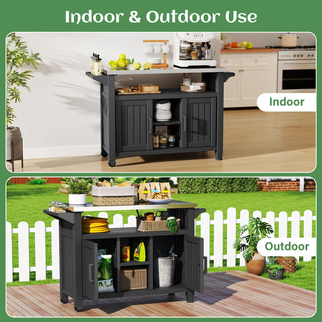 All-in-One Black Resin Outdoor Grill Prep Cart