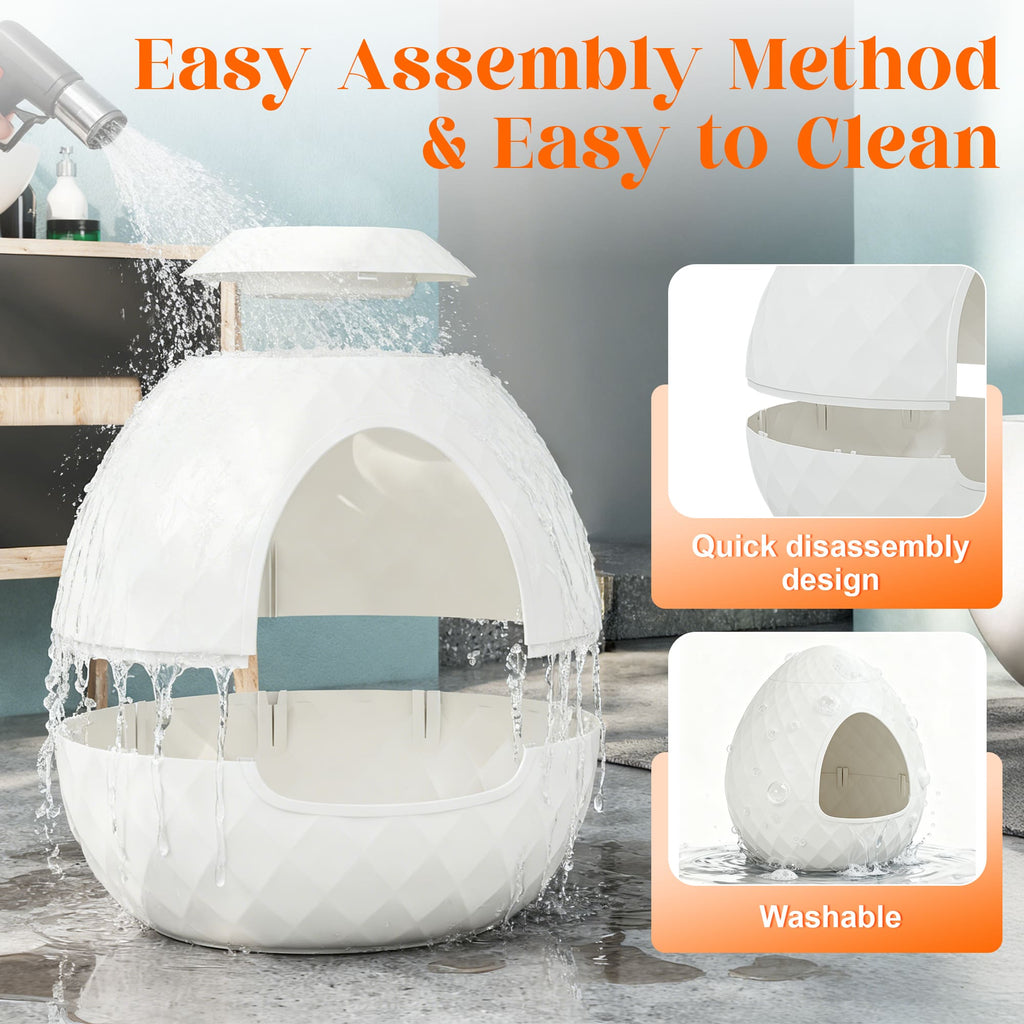 White Egg Shaped Cat Litter Box with Two Replaceable Lids