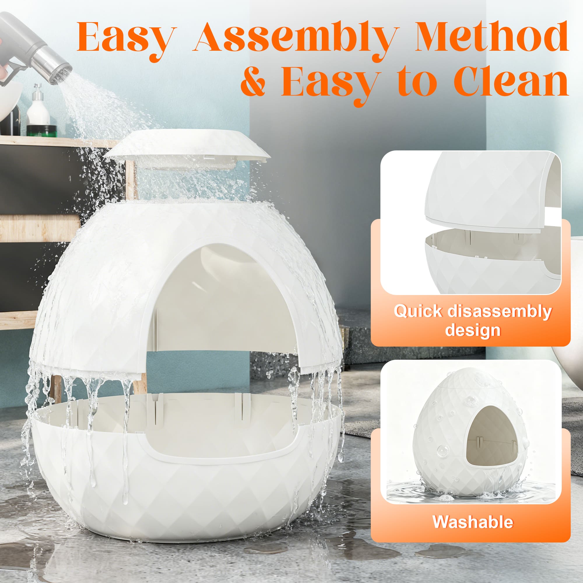 White Egg Shaped Cat Litter Box with Two Replaceable Lids