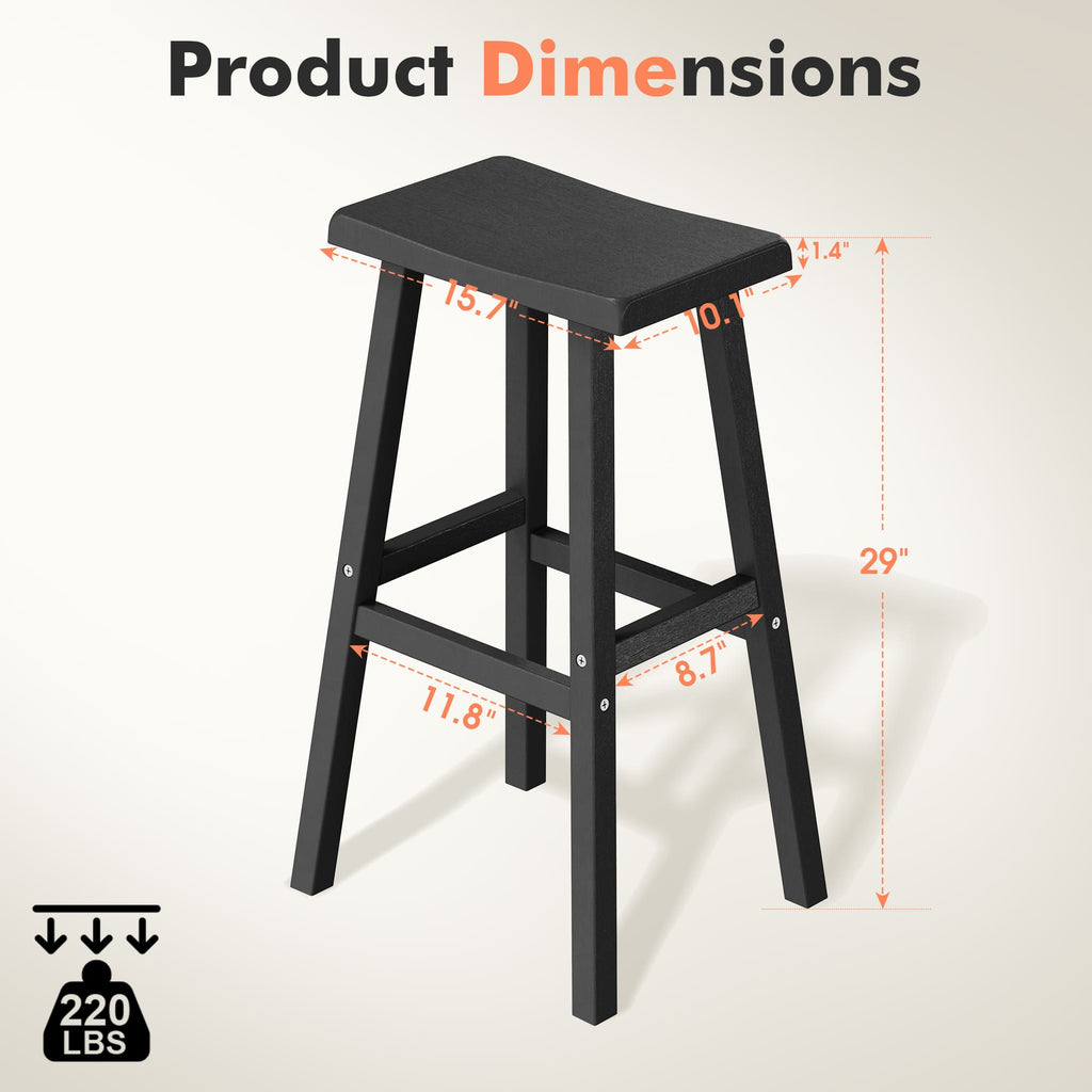 Black Bar Stools Set of 2, 24" or 29"