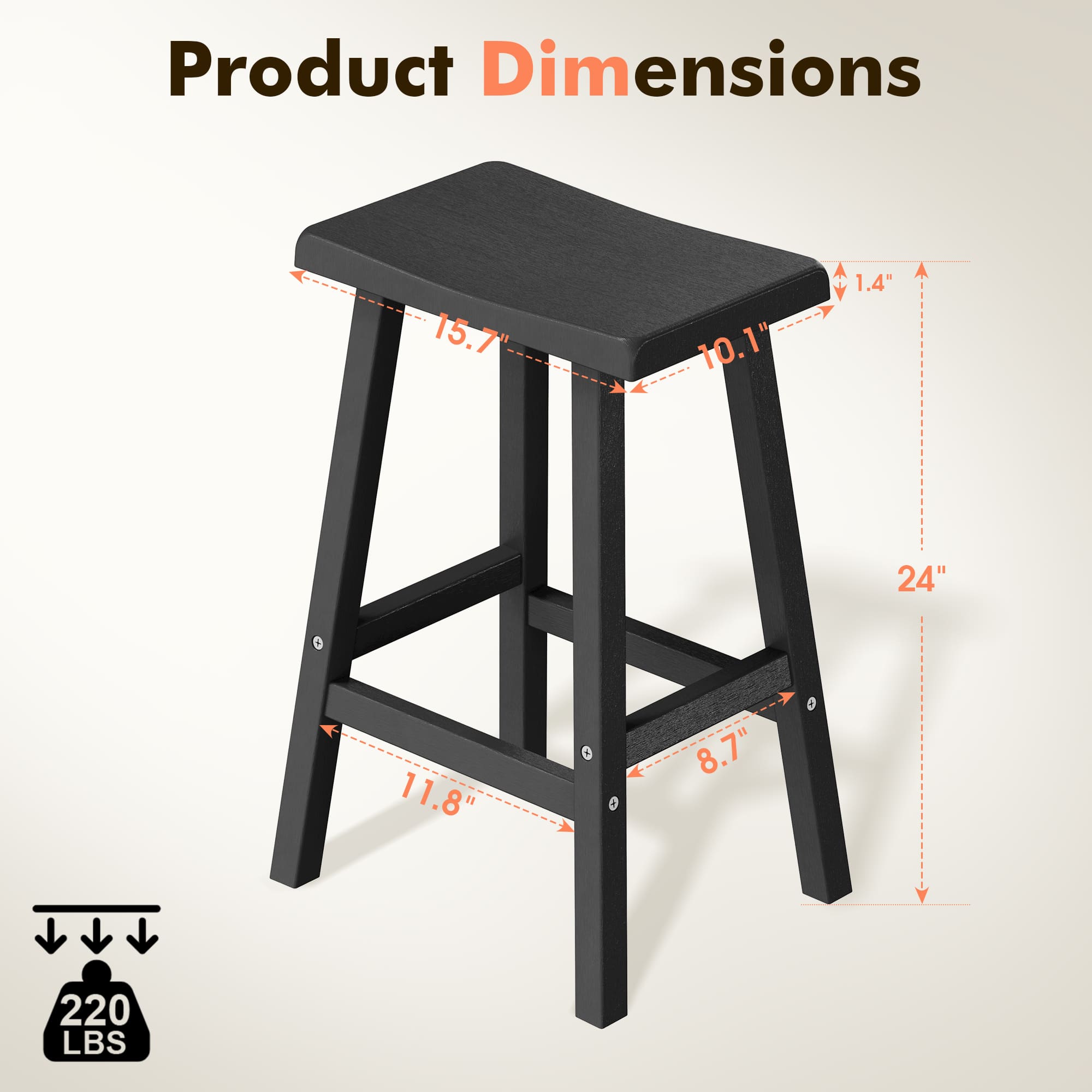 Black Bar Stools Set of 2, 24" or 29"