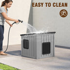 Cat House with Dual Doors Gray with Black/Blue Top