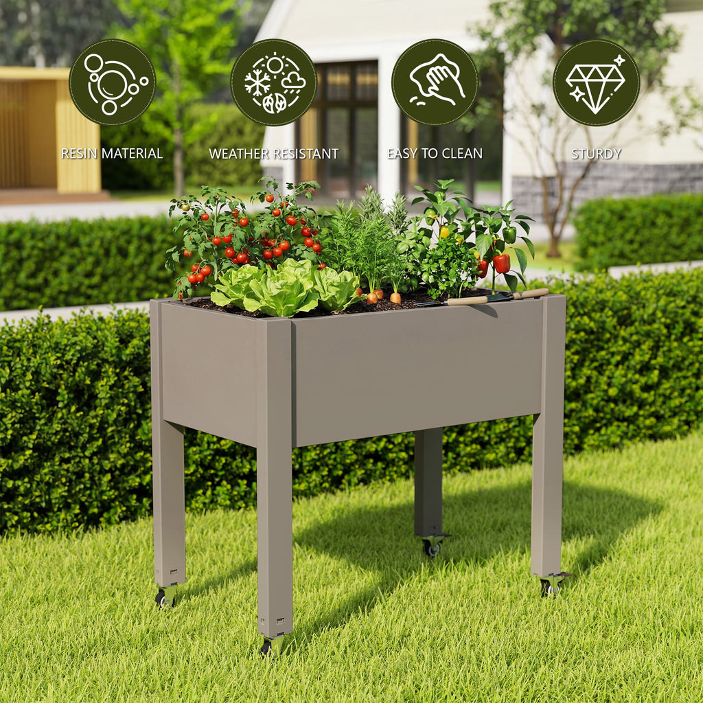 Raised Planter Box Garden Bed Gray/White