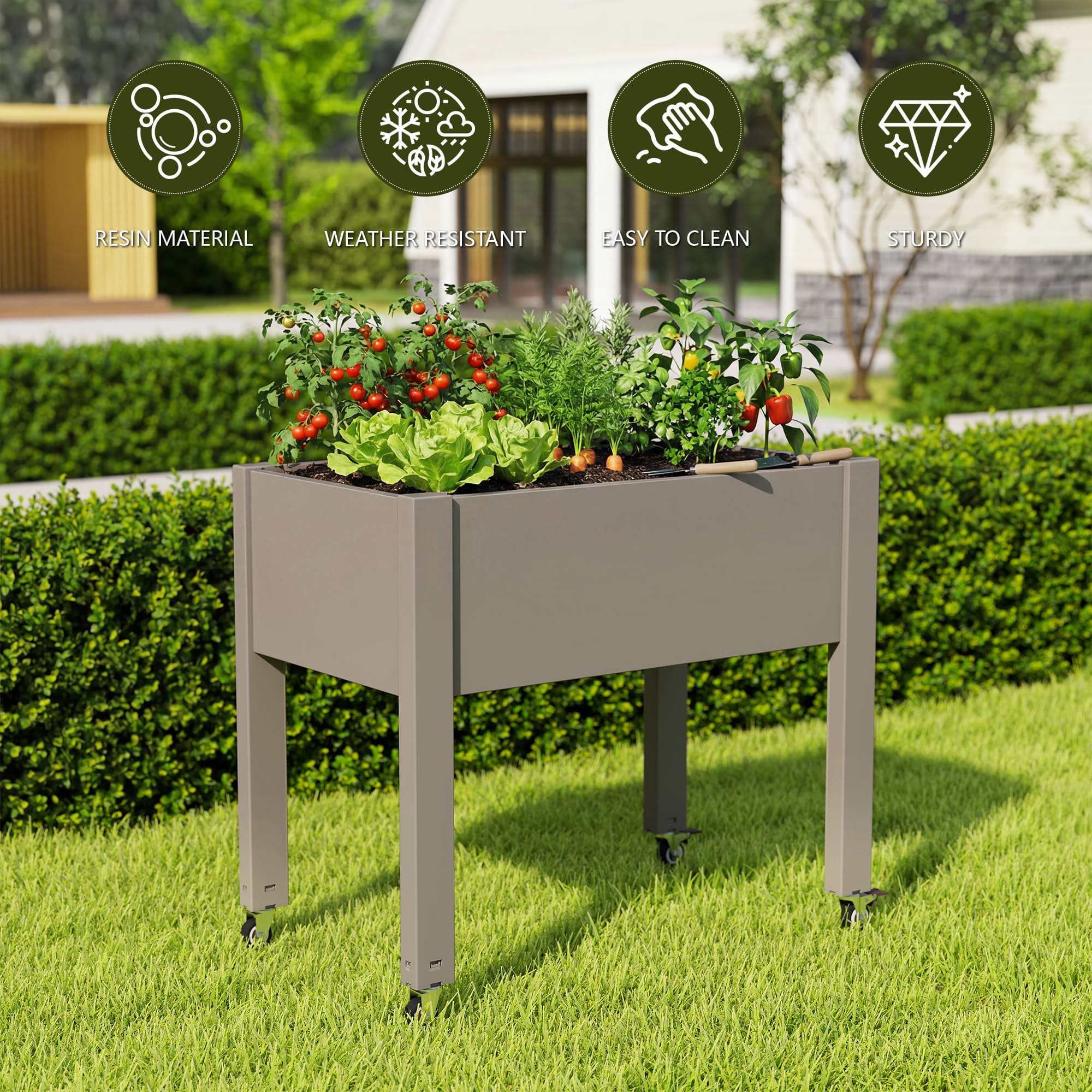 Raised Planter Box Garden Bed Gray/White