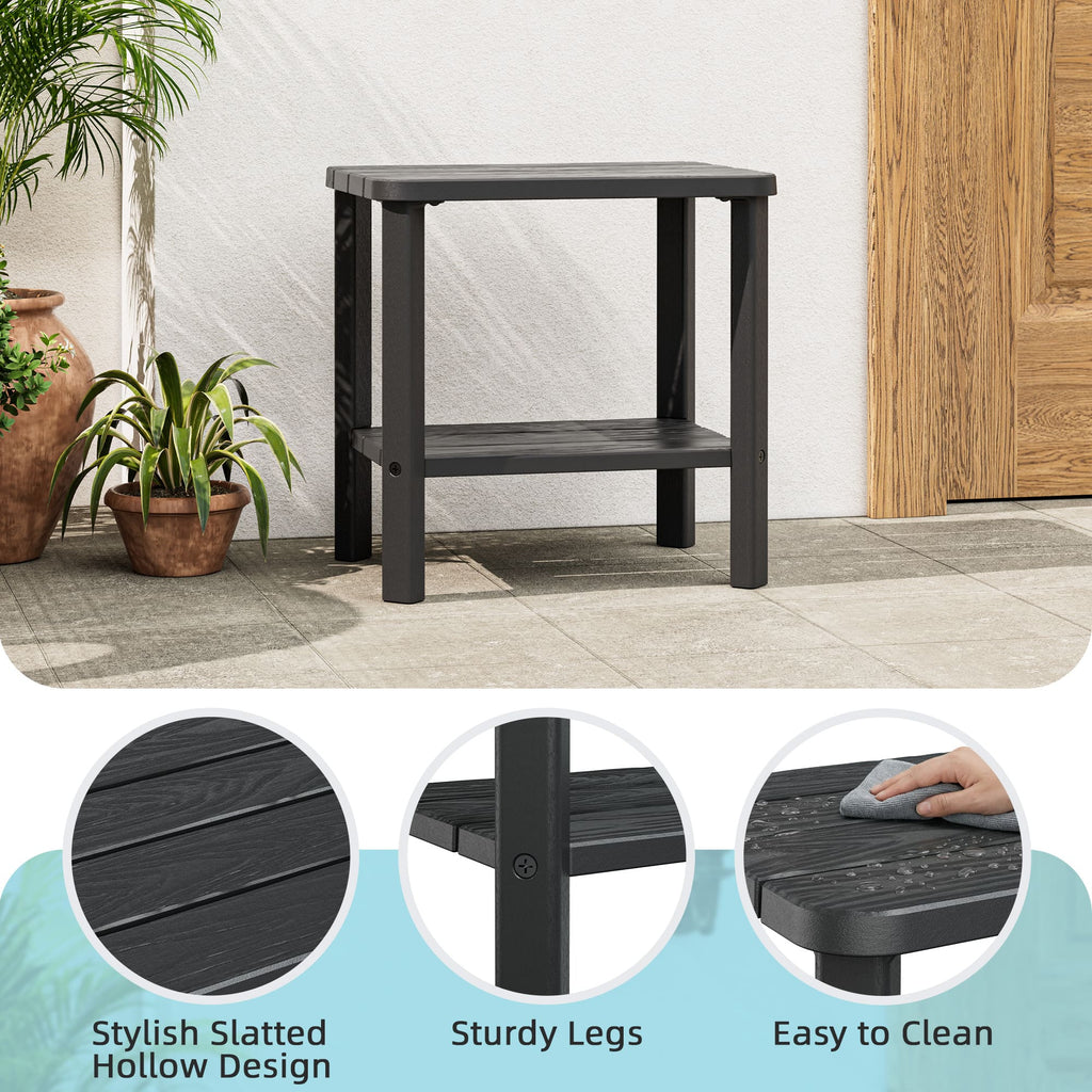 Square Adirondack Outdoor Side Table, Weatherproof & Low Maintenance HDPE End Table for Patio, Poolside, Backyard & Porch, Black