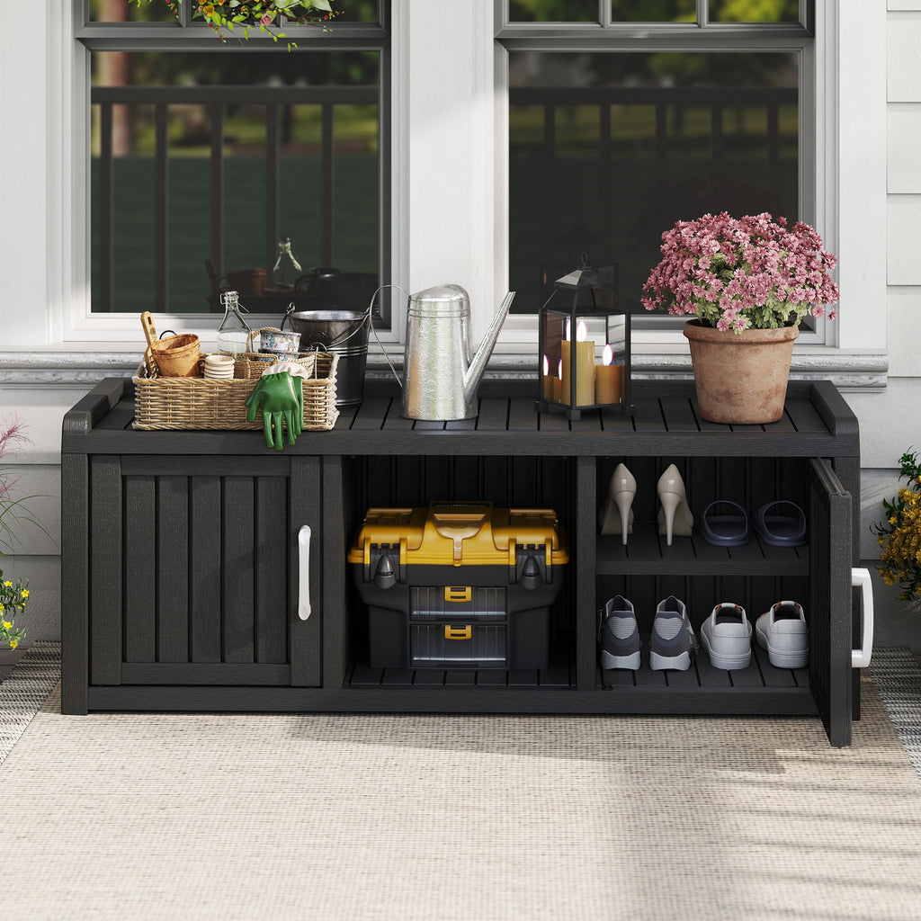 50/65 Gallon Shoe Storage Bench with 2/3 Doors Black/Grey