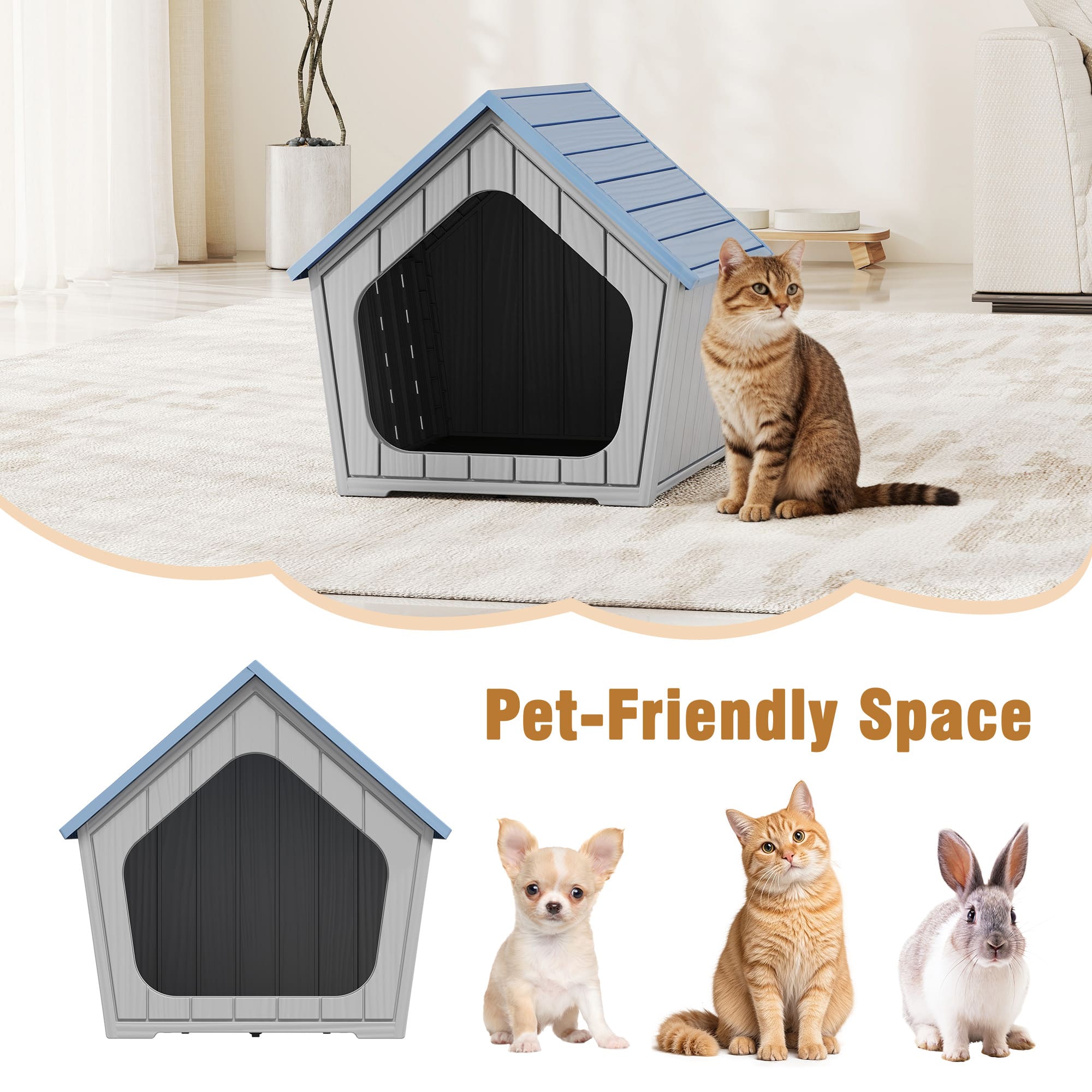 Plastic Cat House Light Gray/Blue