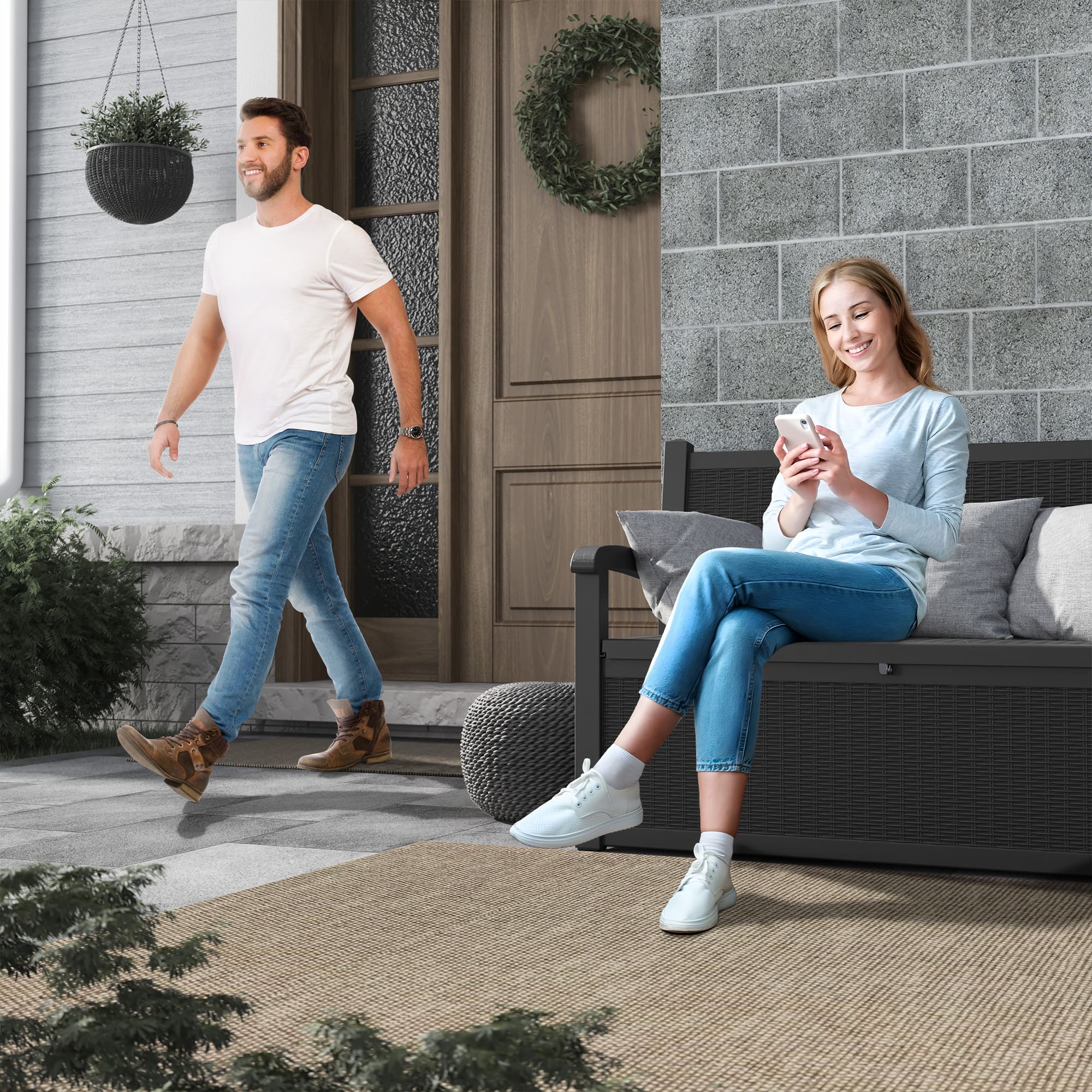 70 Gallon Storage Deck Bench Black&Gray