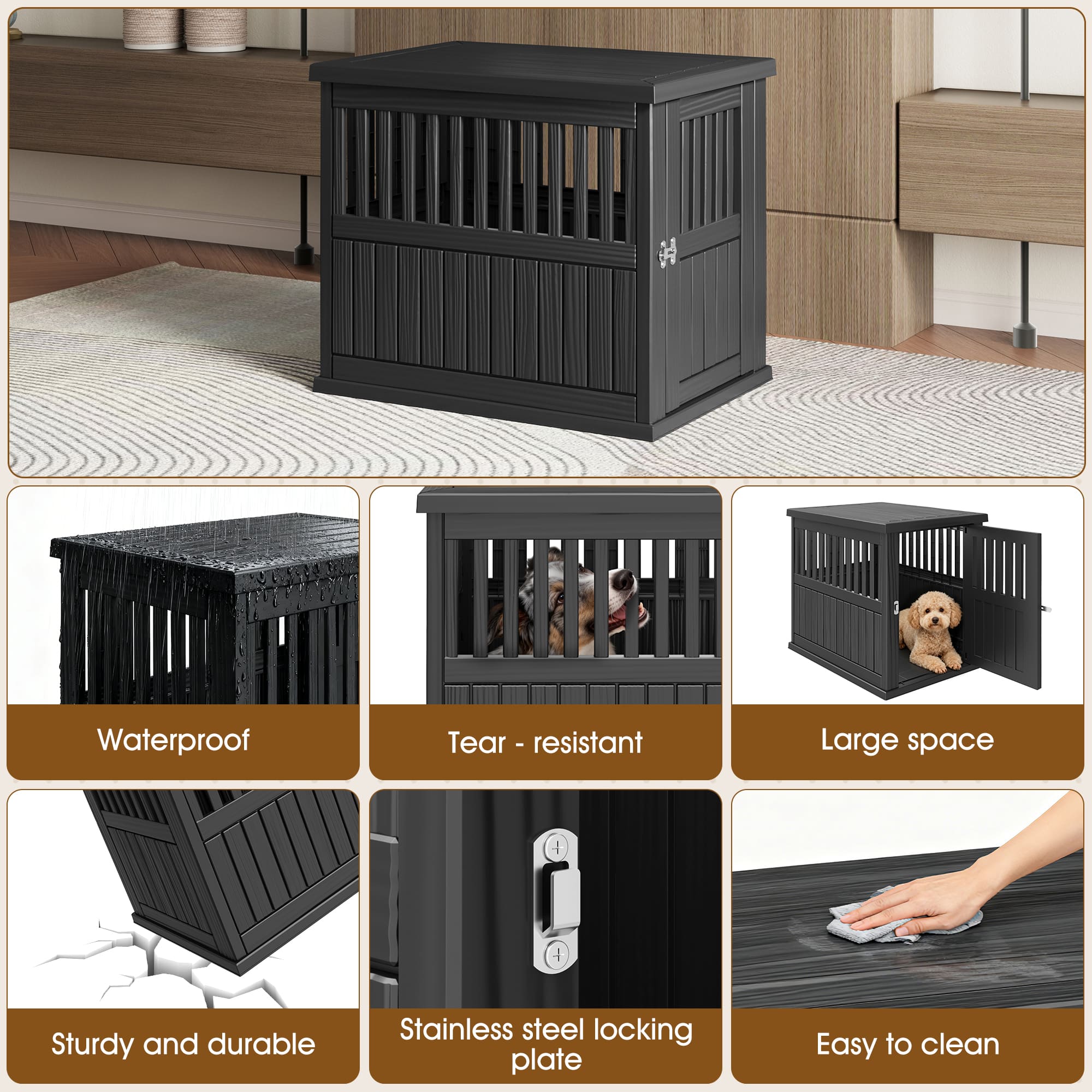 Furniture-Style Dog Crate Small/Medium Black/Light Brown