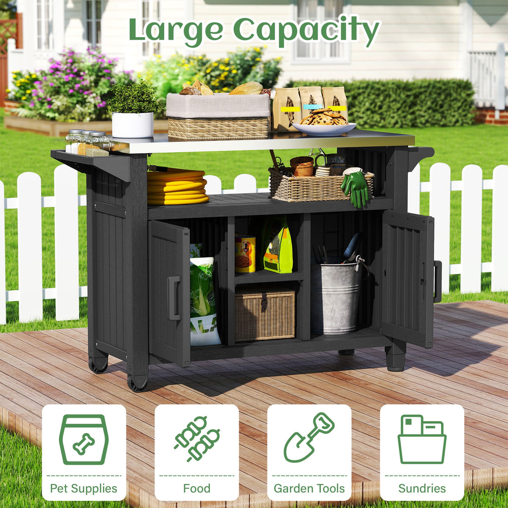 All-in-One Black Resin Outdoor Grill Prep Cart