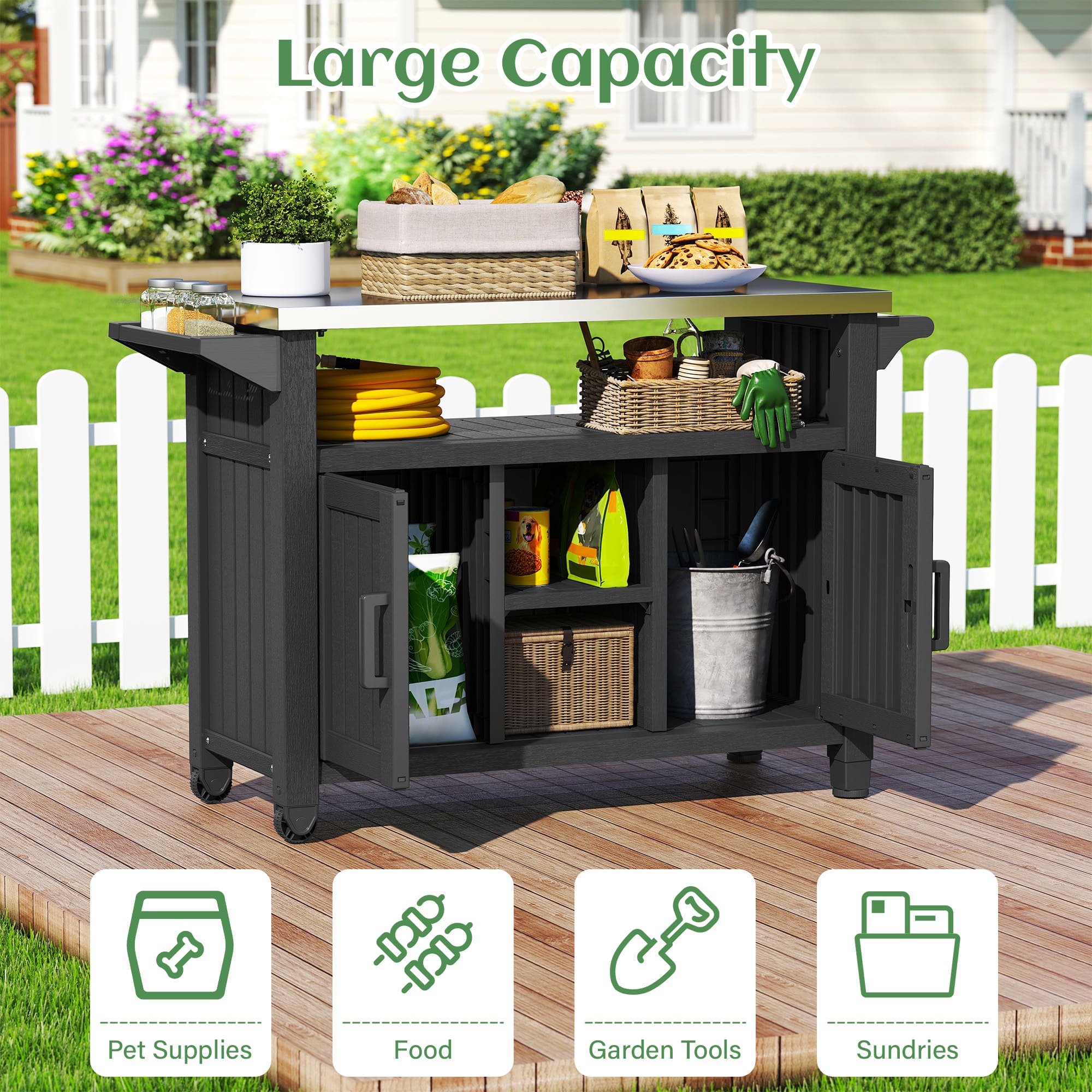 All-in-One Black Resin Outdoor Grill Prep Cart