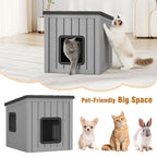Cat House with Dual Doors Gray with Black/Blue Top