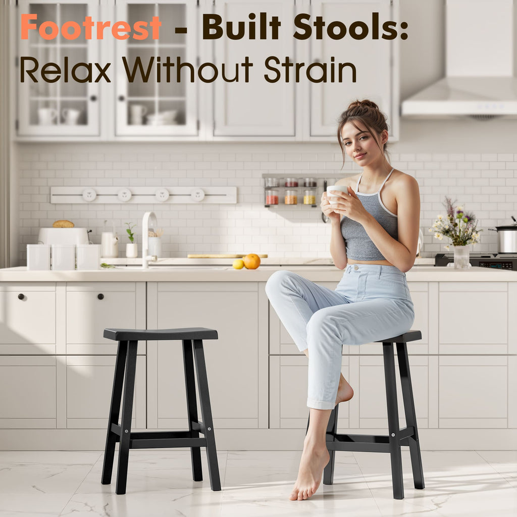 Black Bar Stools Set of 2, 24" or 29"