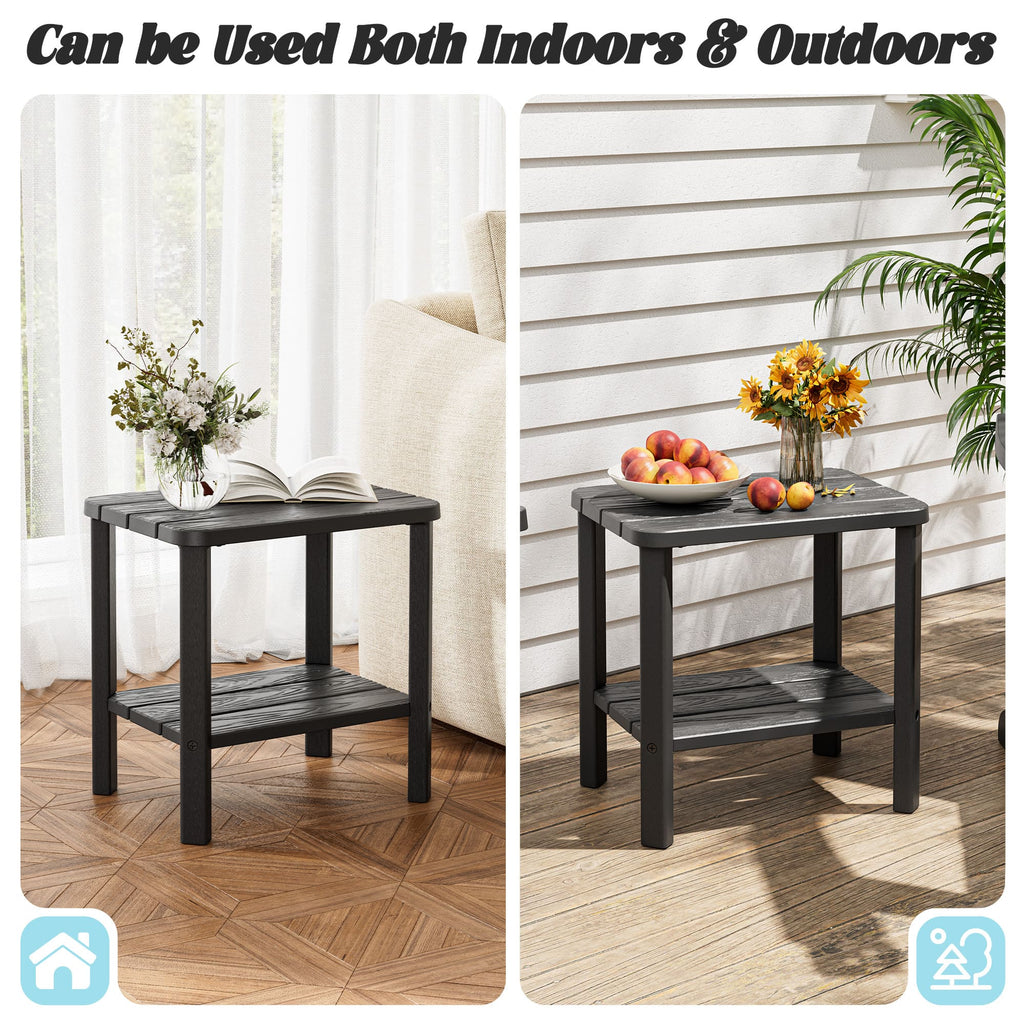 Square Adirondack Outdoor Side Table, Weatherproof & Low Maintenance HDPE End Table for Patio, Poolside, Backyard & Porch, Black