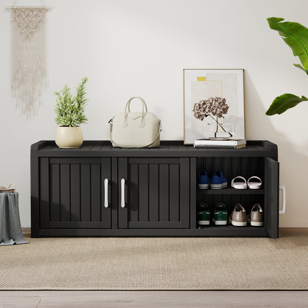 50/65 Gallon Shoe Storage Bench with 2/3 Doors Black/Grey