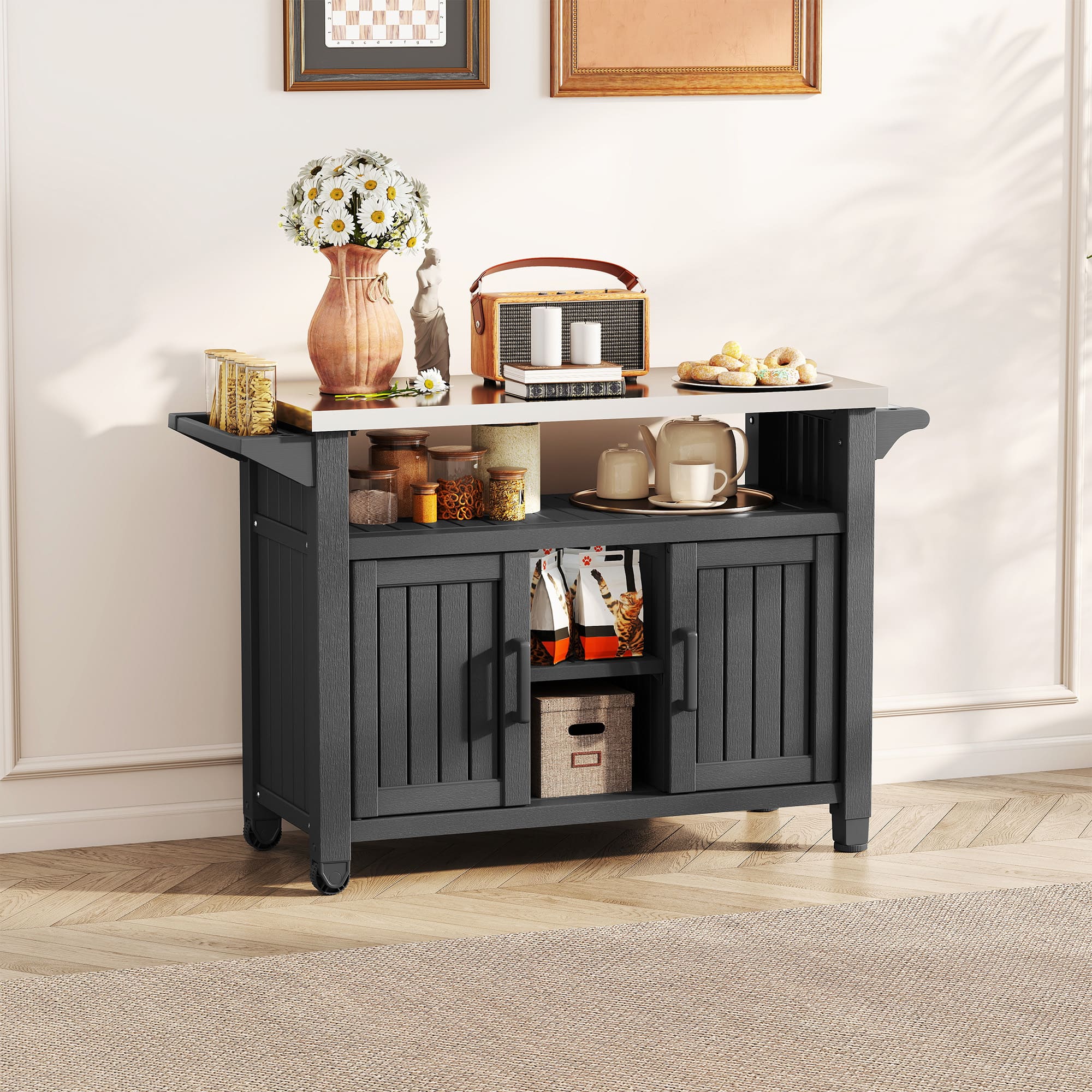 All-in-One Black Resin Outdoor Grill Prep Cart