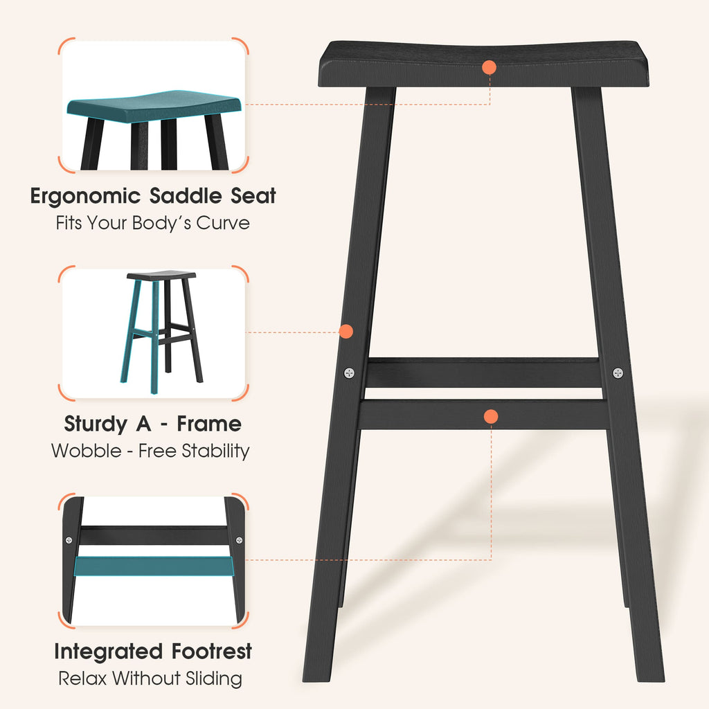 Black Bar Stools Set of 2, 24" or 29"