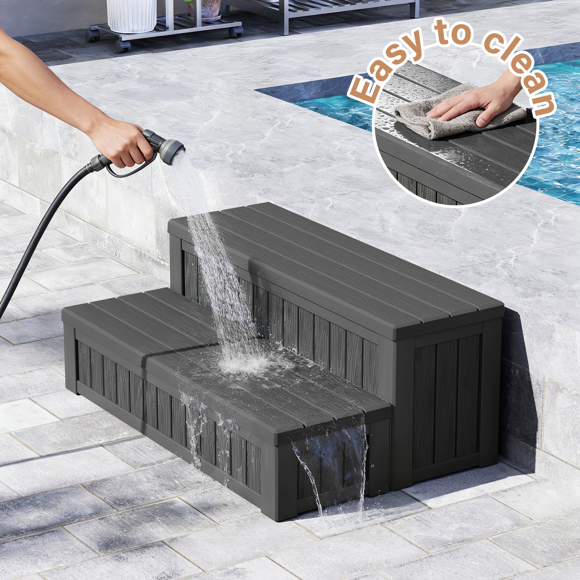 Storage Bench, 2-in-1 Patio Deck Box Black&Gray