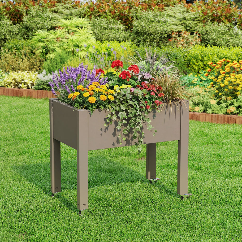 Raised Planter Box Garden Bed Gray/White